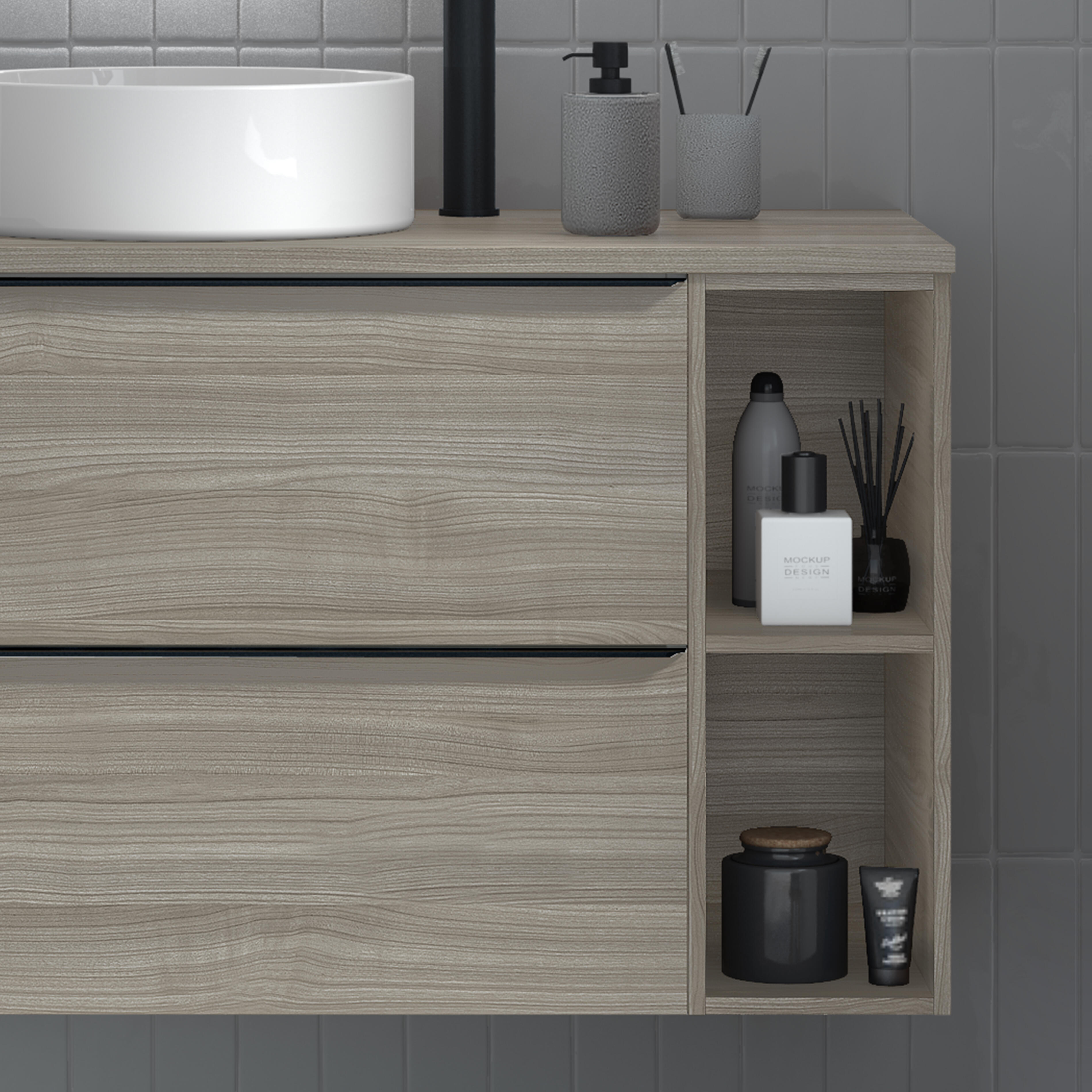 Móvel com tampo KOMPLET 100CM ANTRACITE PUXADOR CROMADO TAMPO CINZENTO - 5