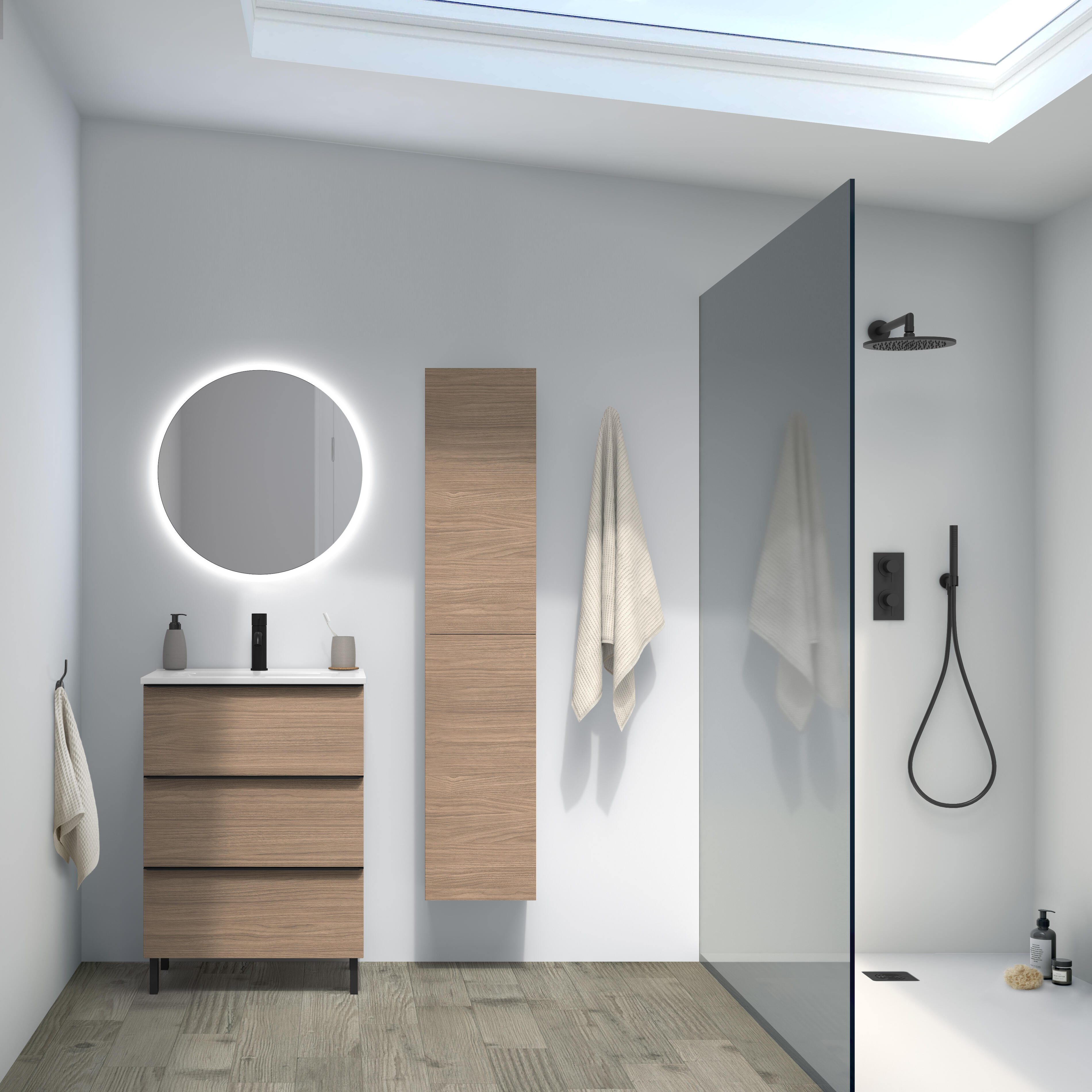 Mueble de baño con lavabo komplett nogal 60x45 cm