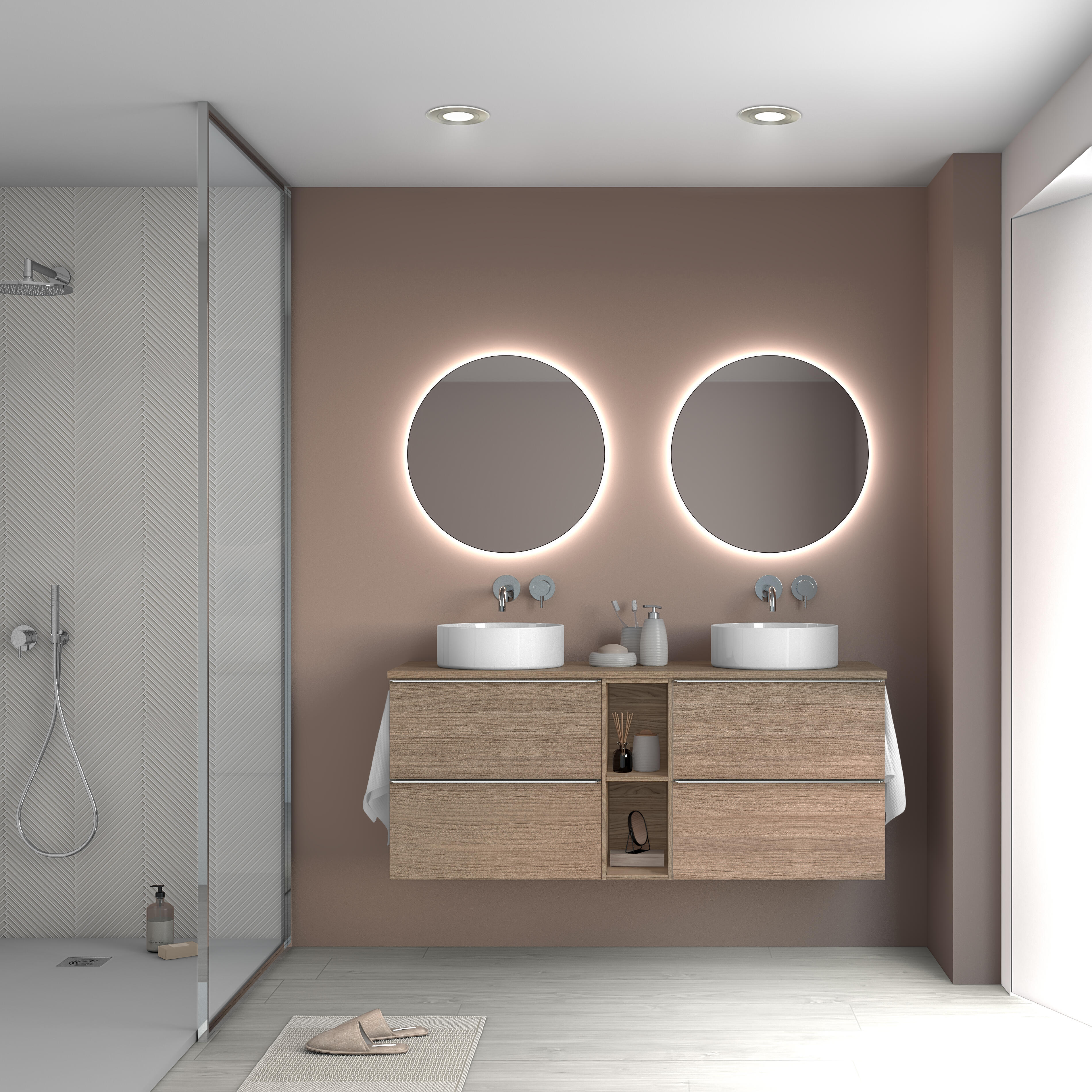 Mueble de baño con lavabo komplett nogal 140x45 cm