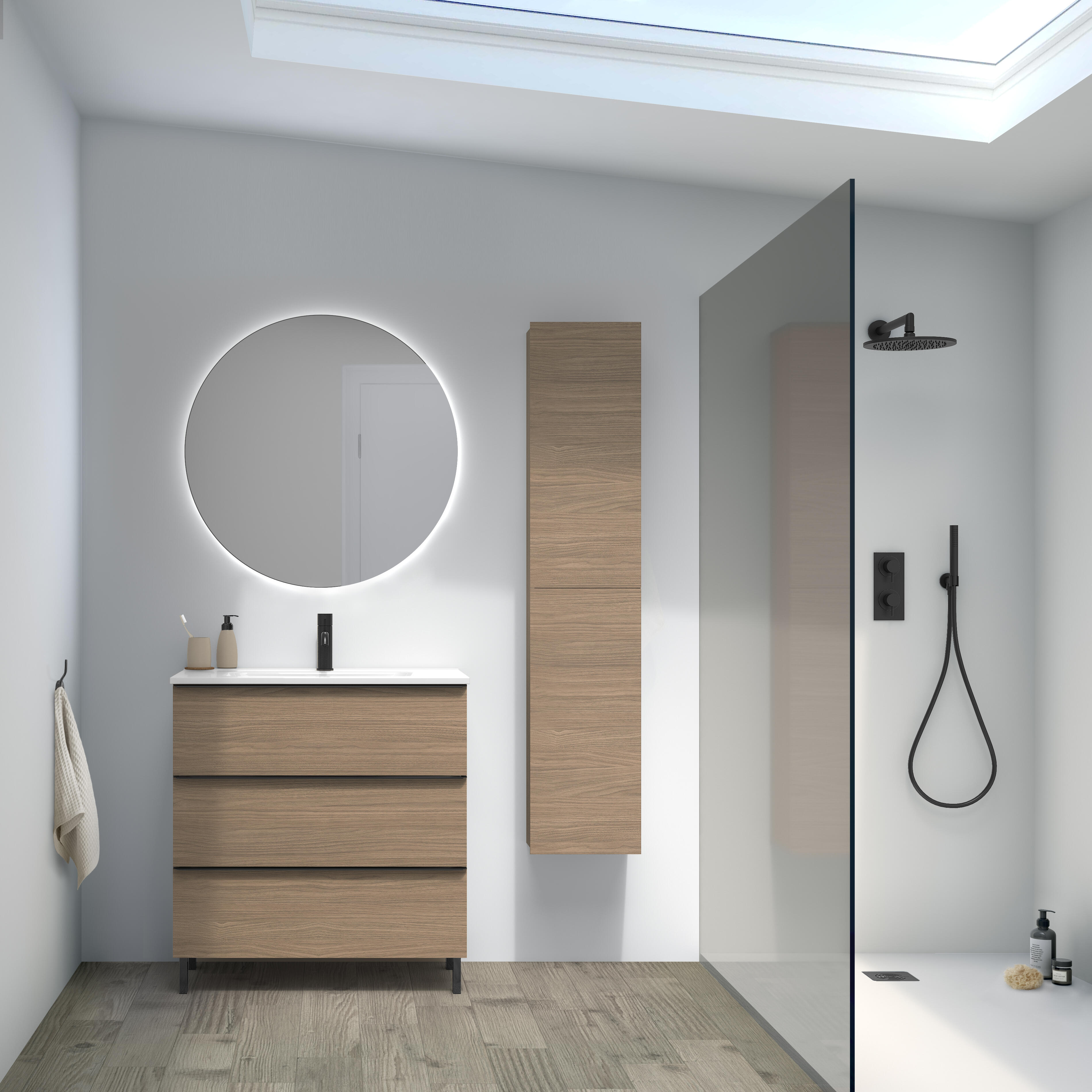 Mueble de baño con lavabo komplett nogal 80x45 cm