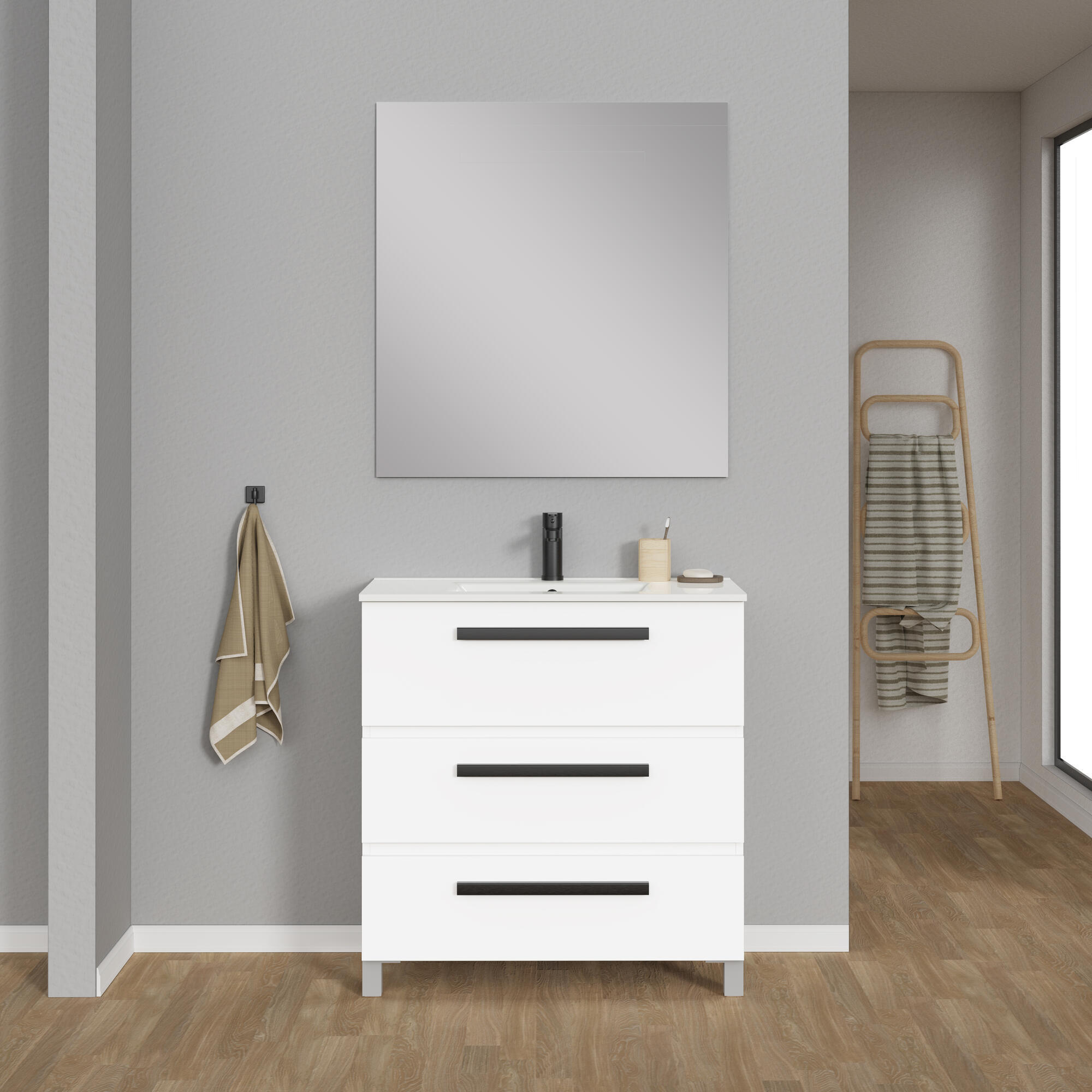 Mueble de baño con lavabo y espejo javi blanco satinado 90x45 cm