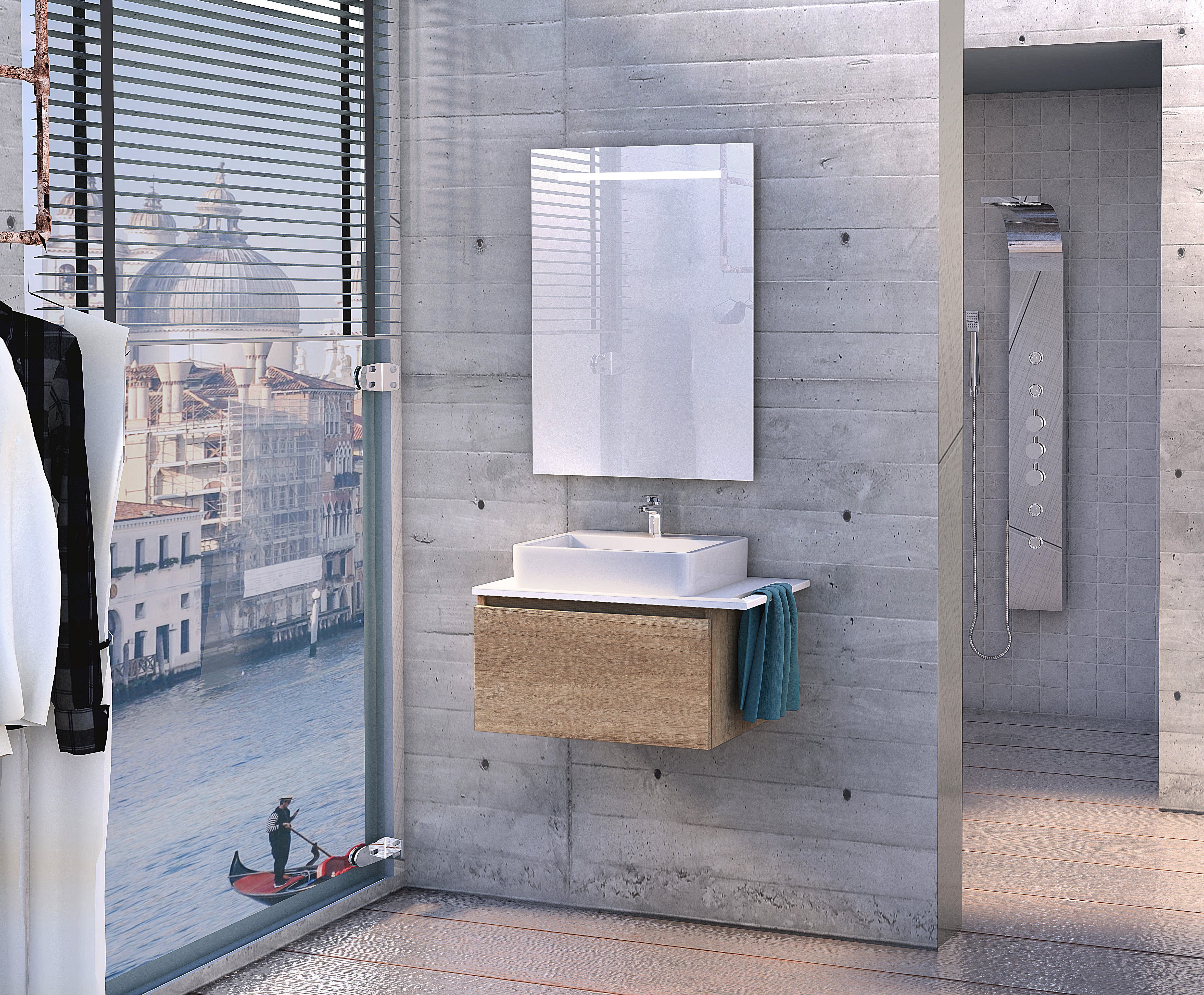 Mueble de baño con lavabo y espejo laura marrón mate 60x45 cm