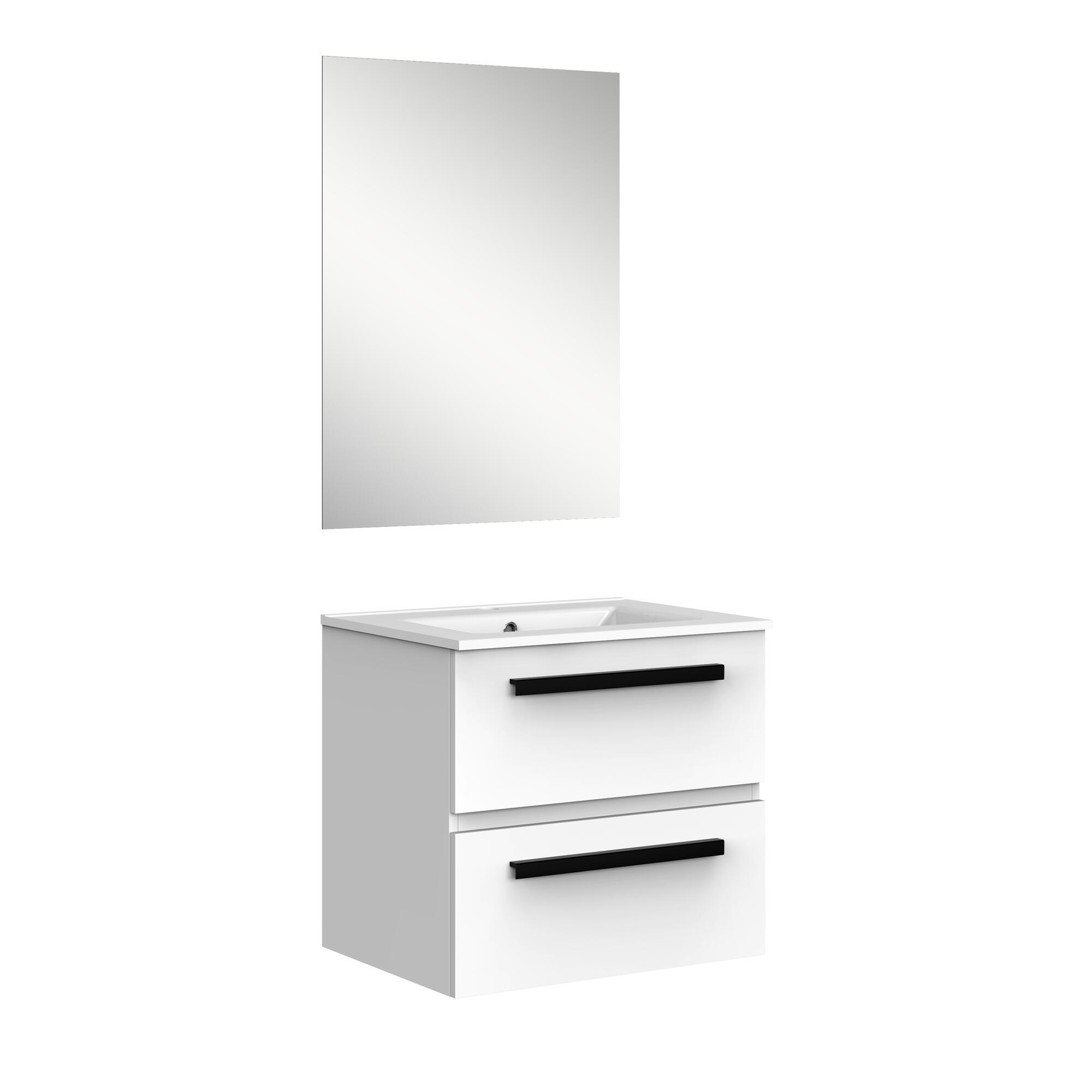 Mueble de baño con lavabo y espejo davi blanco satinado 60x40 cm