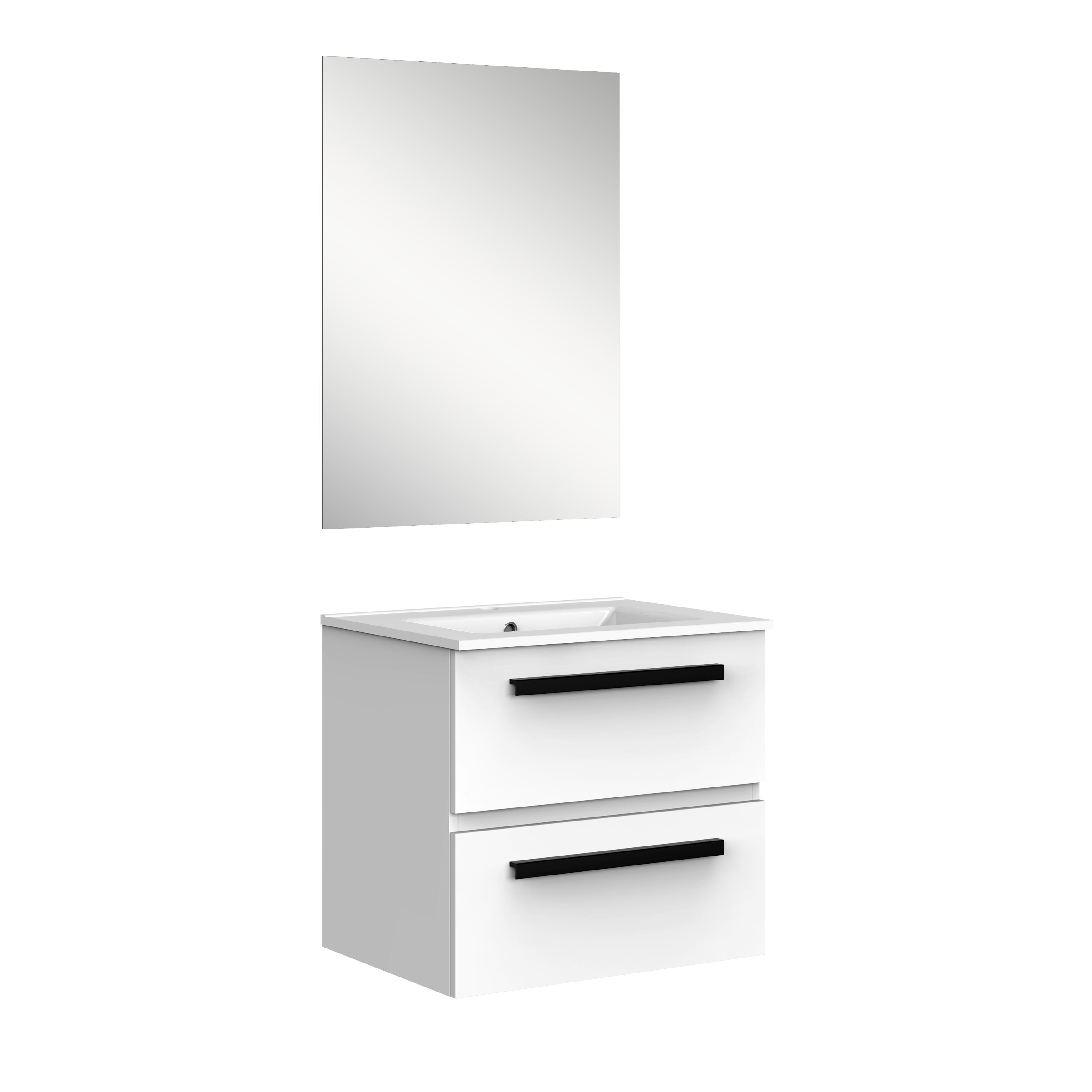 Mueble de baño con lavabo y espejo davi blanco satinado 70x40 cm