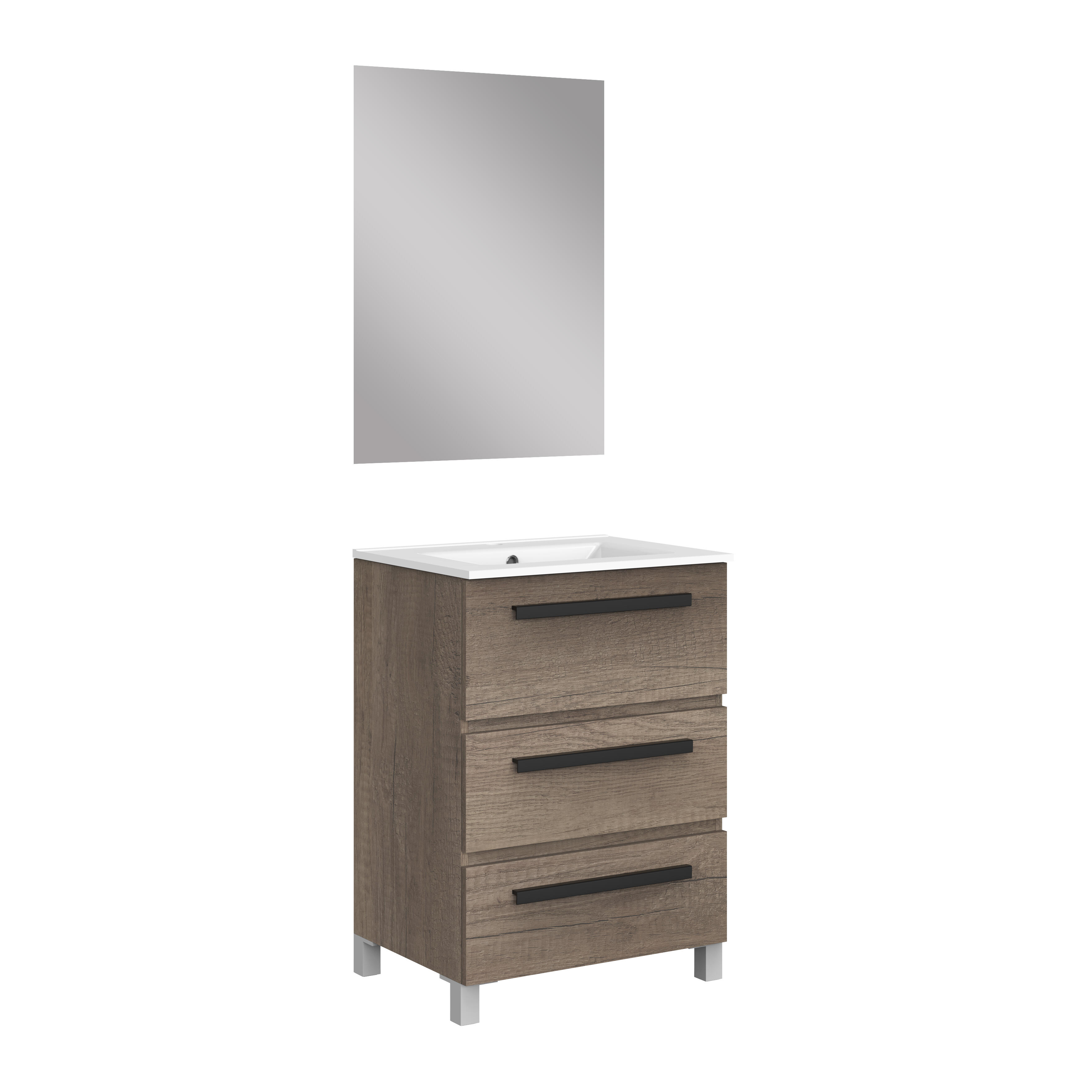 Mueble de baño con lavabo y espejo javi castaño satinado 60x39 cm