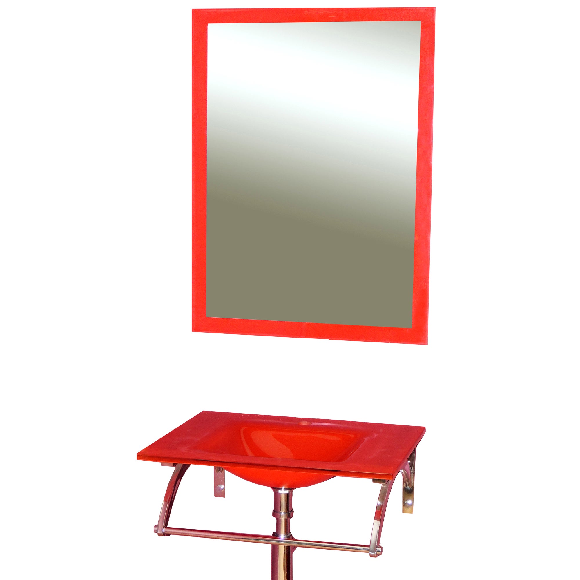 Mueble de baño con lavabo y espejo coco rojo brillante 60x43.5 cm