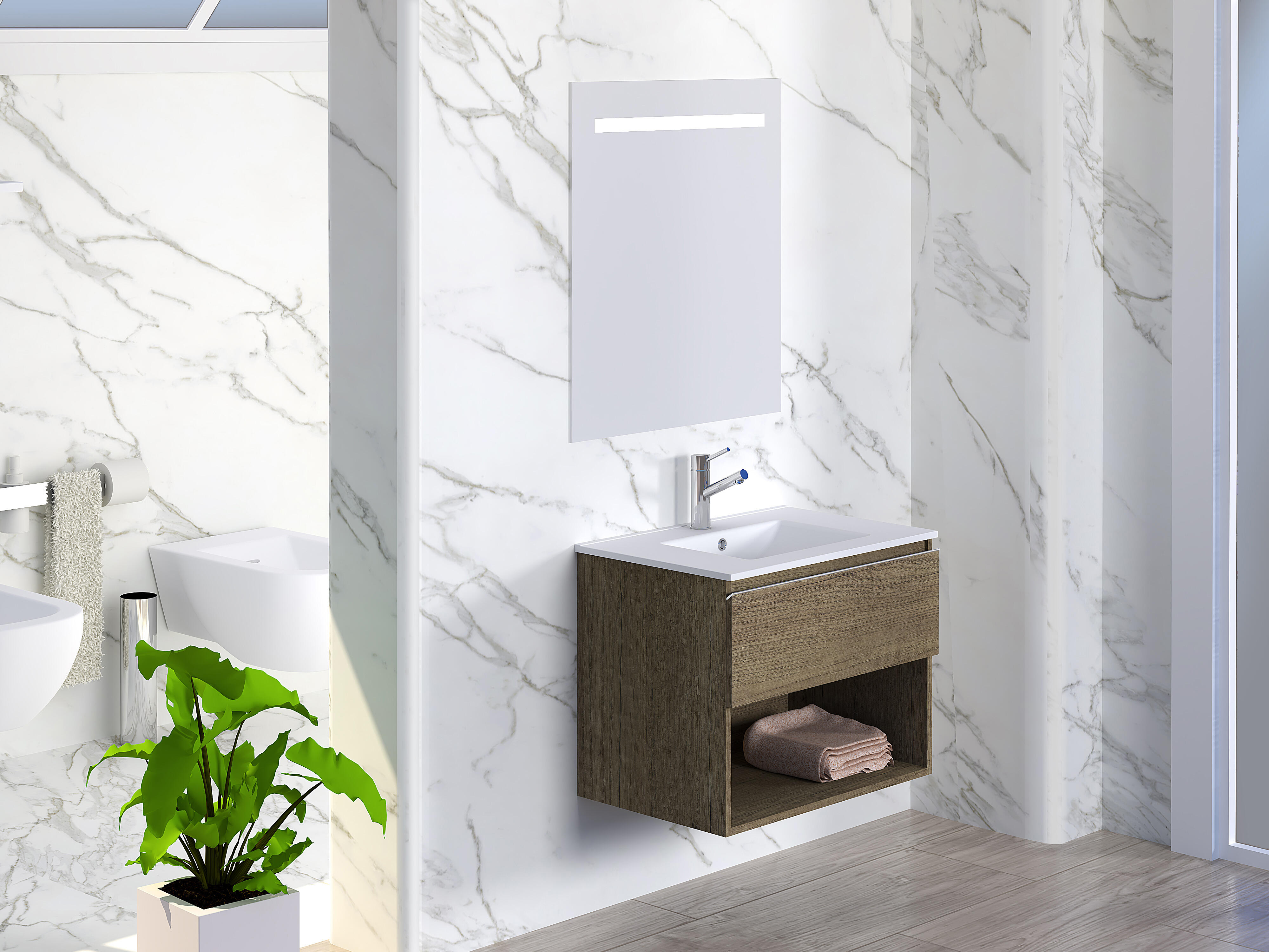 Mueble de baño con lavabo y espejo lark nogal 70x45 cm