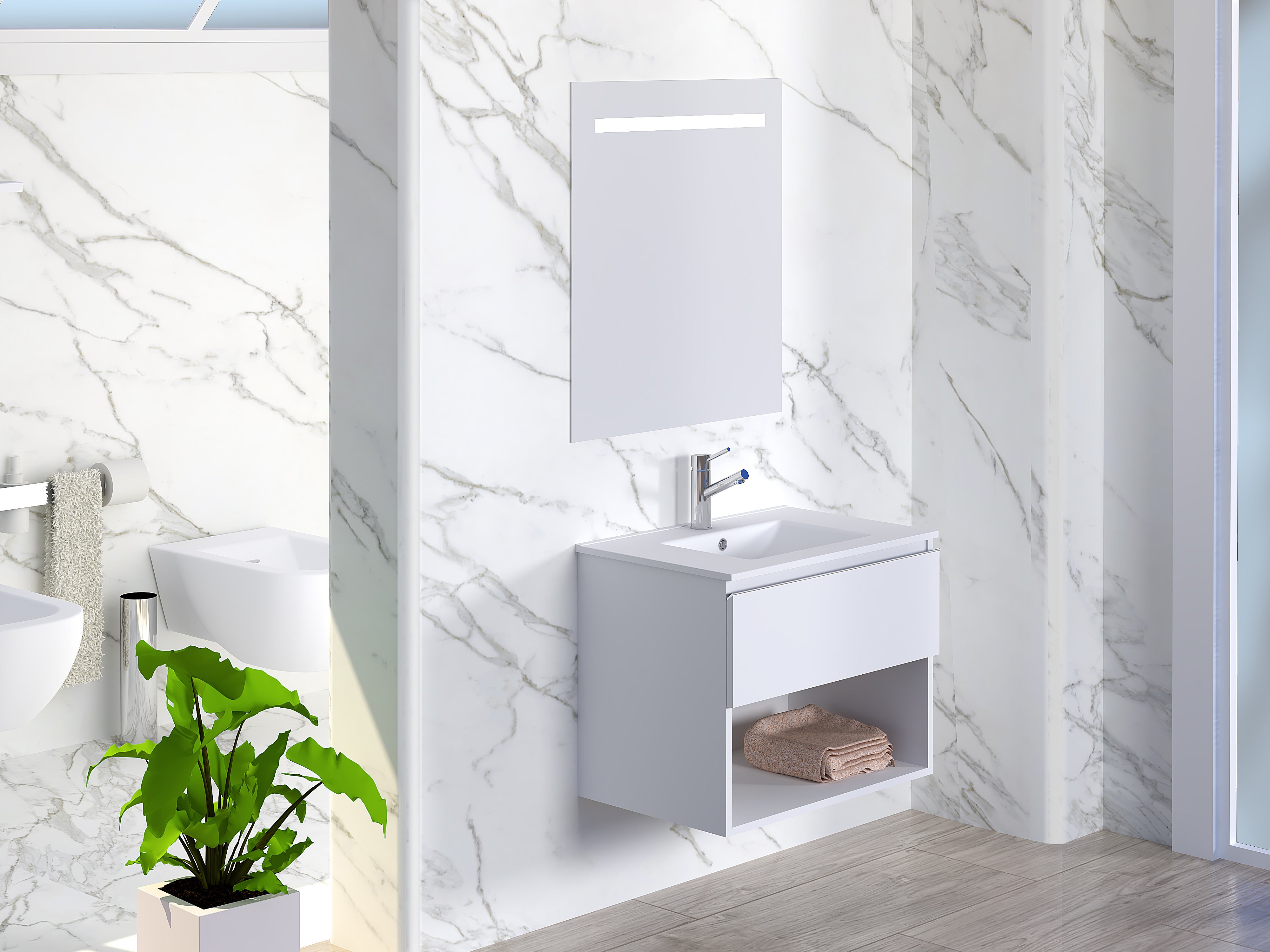 Mueble de baño con lavabo y espejo lark blanco 70x45 cm