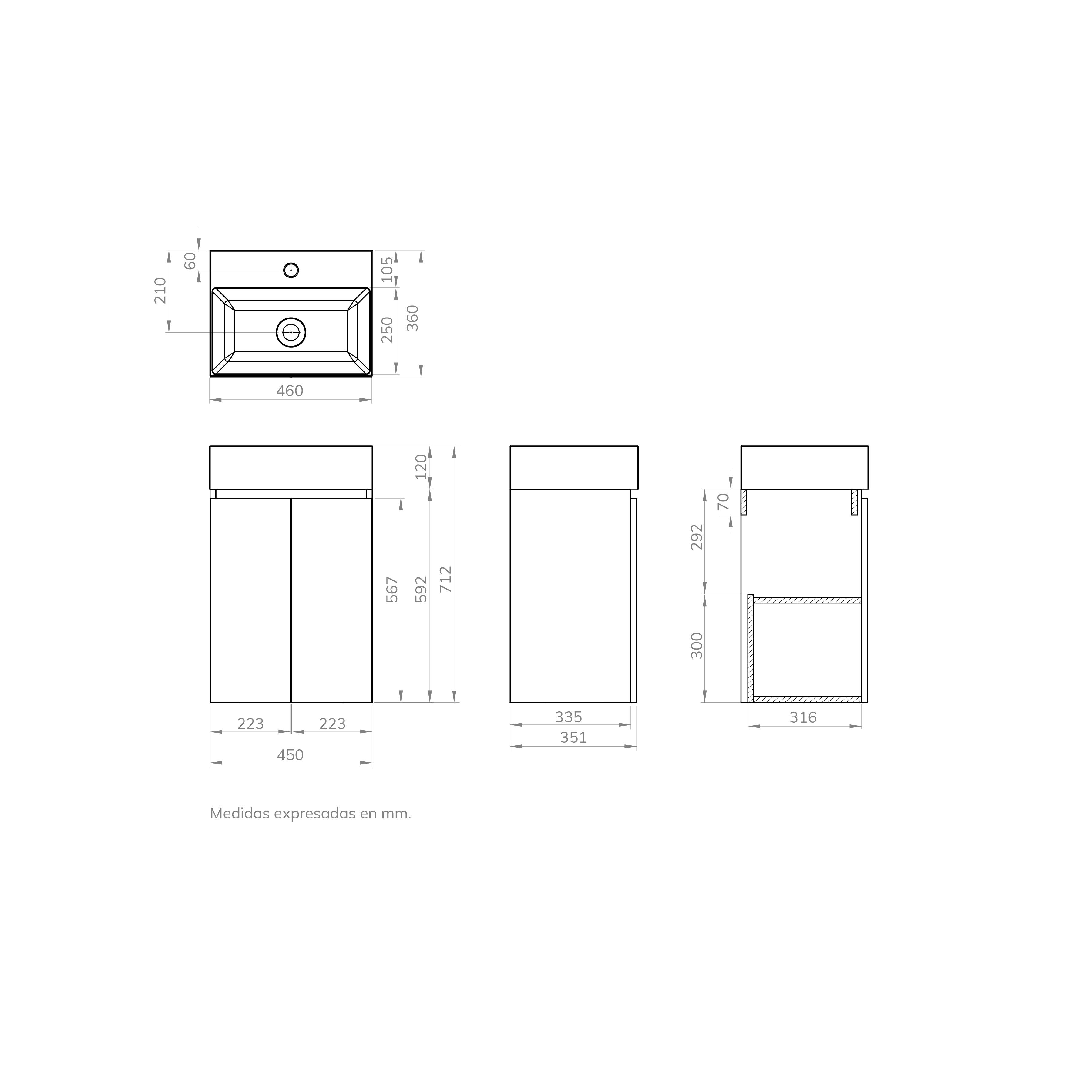 Mueble de baño con lavabo  Espacio M blanco mate 45x35 cm - 7