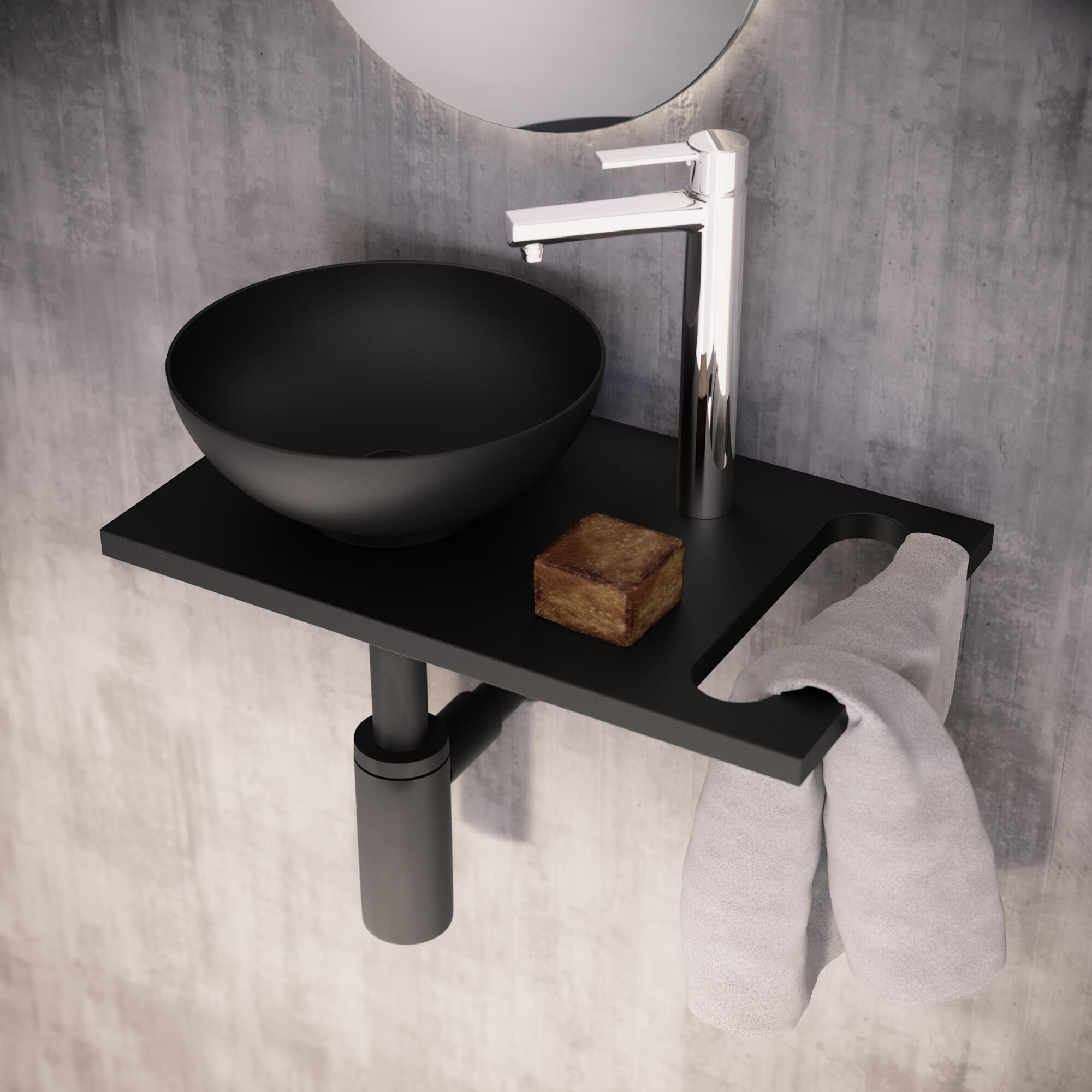 Mueble de baño con lavabo kit mini stone negro mate 50x30 cm