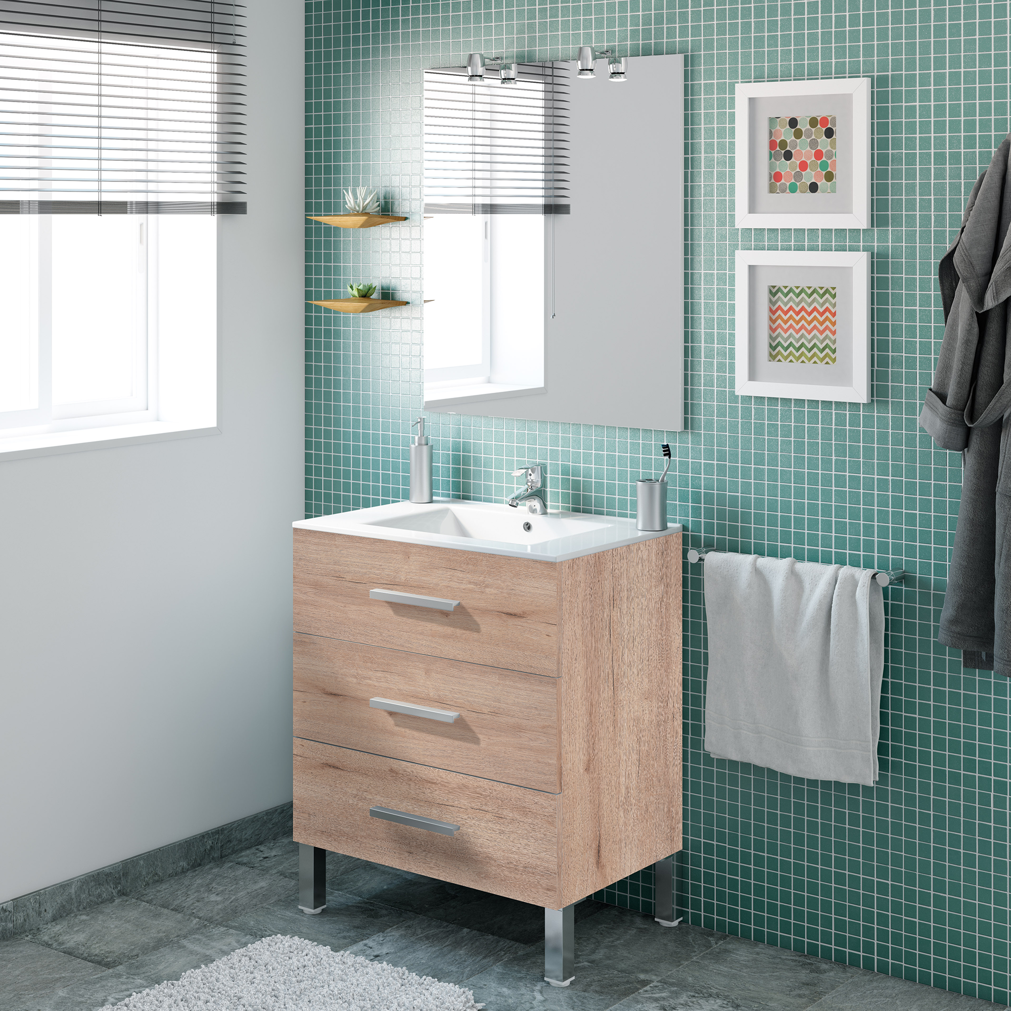 Mueble de baño con lavabo madrid roble 70x45 cm