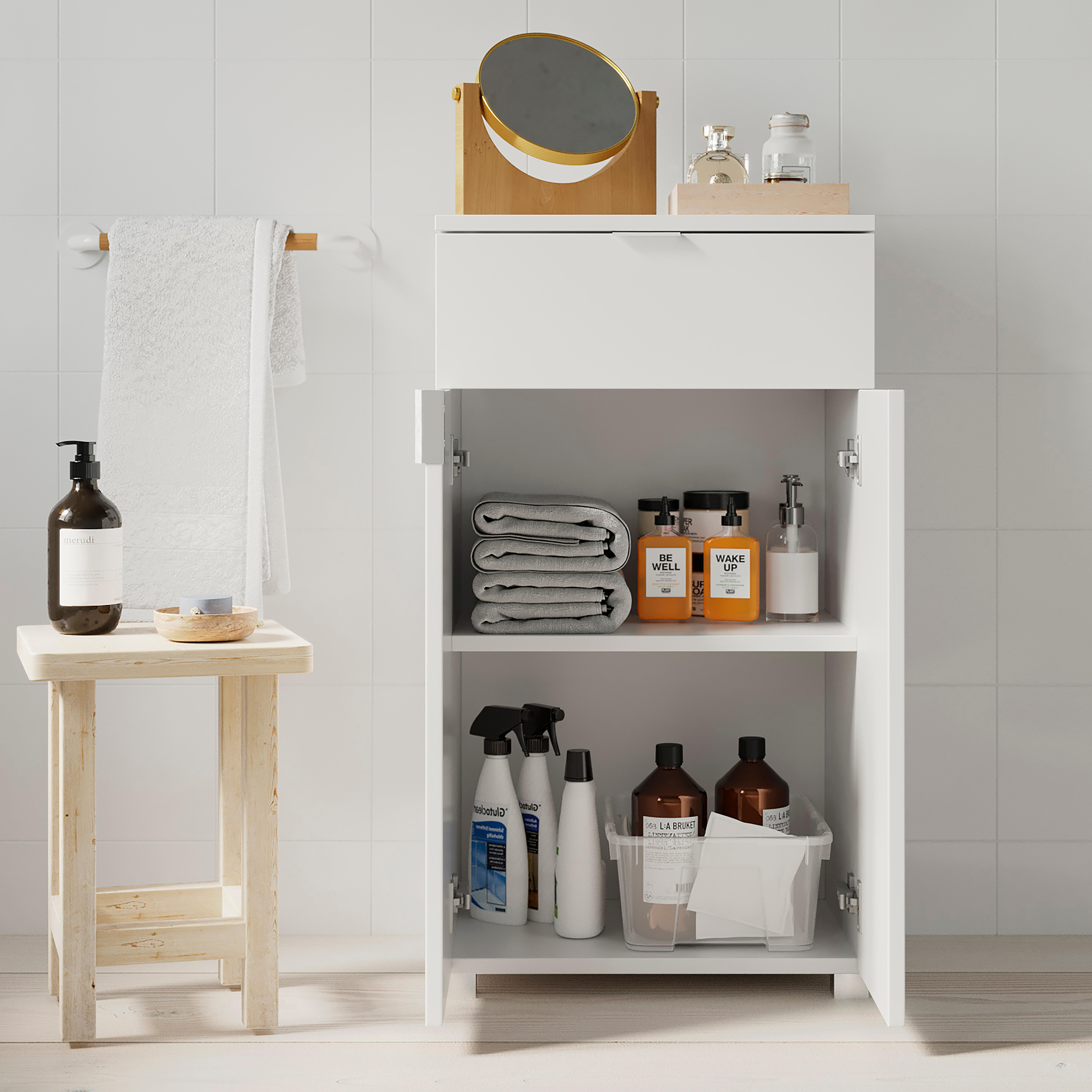 Base a terra Essential SENSEA 1 cassetto 2 ante P 32 x L 50 x H 84 cm bianco laccato truciolare - 3