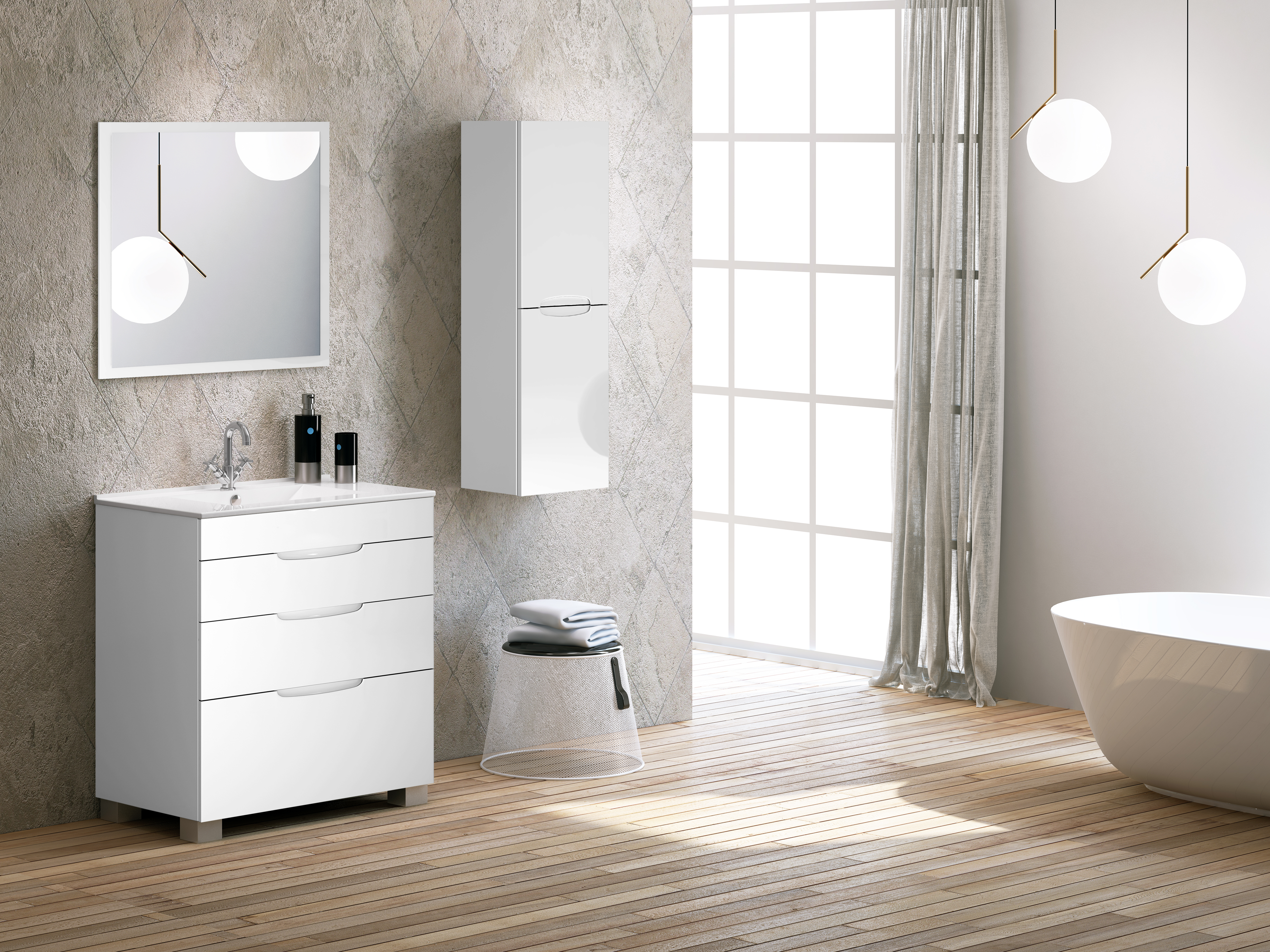 Mueble de baño con lavabo asimétrico blanco brillante 100x45 cm