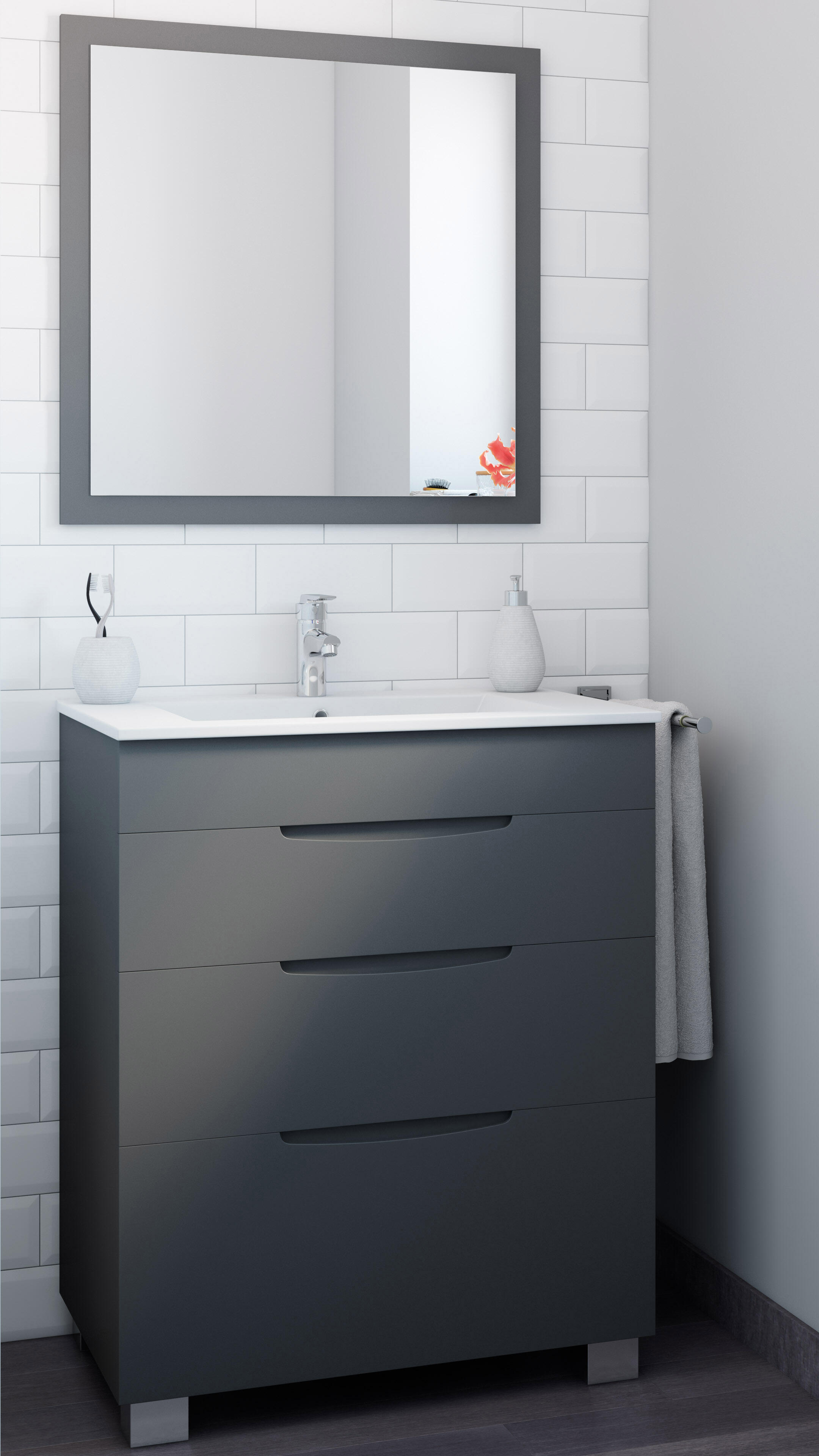 Mueble de baño con lavabo asimétrico grafito mate 70x45 cm