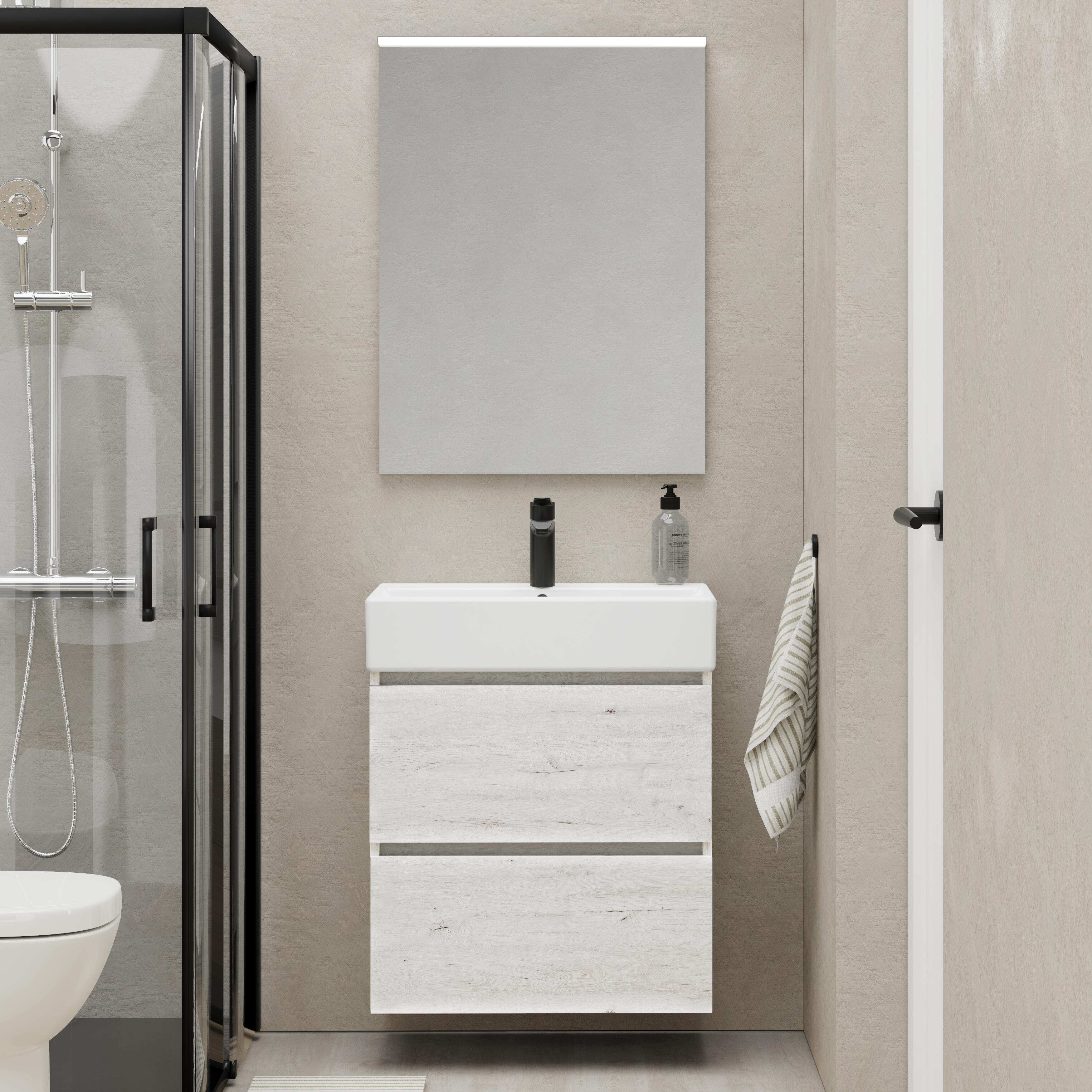 Mueble de baño con lavabo espacio l roble gris mate 60x35 cm