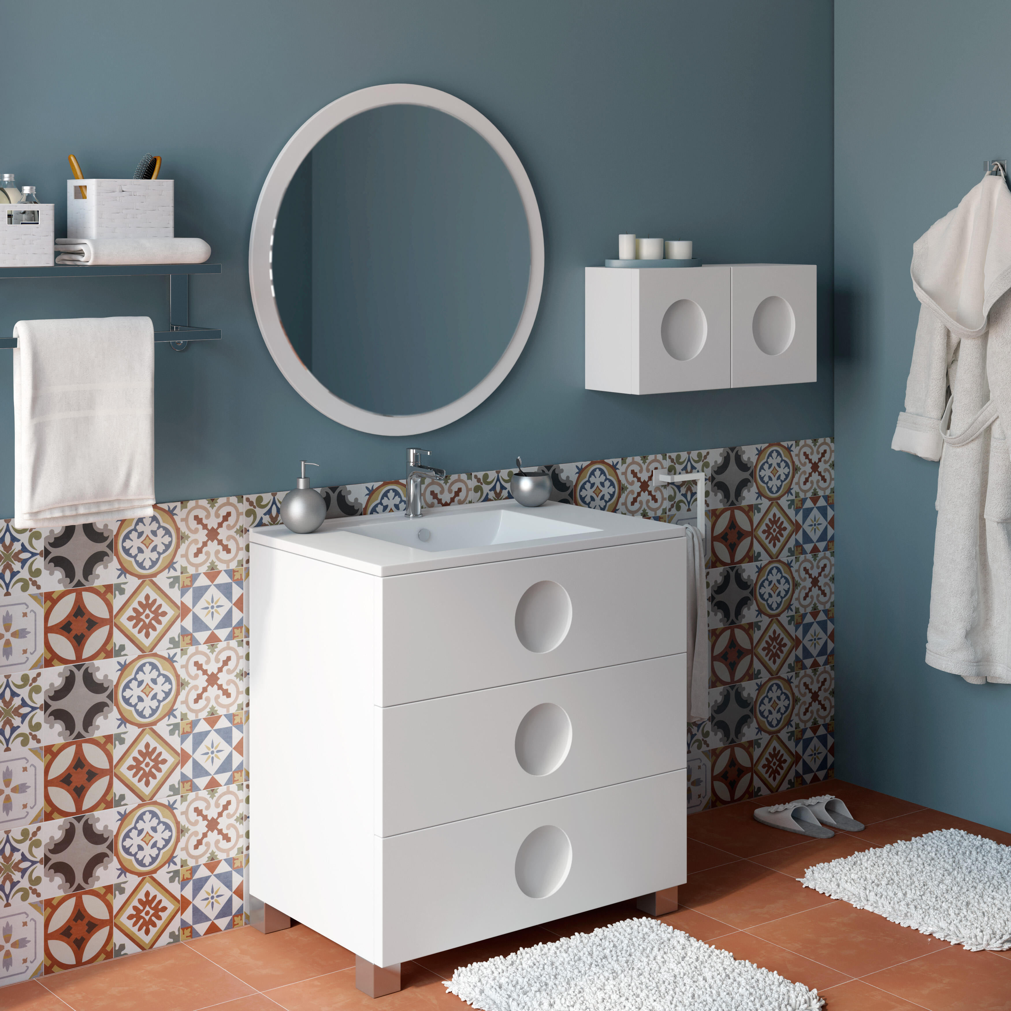Mueble de baño con lavabo sphere blanco brillante 80x45 cm