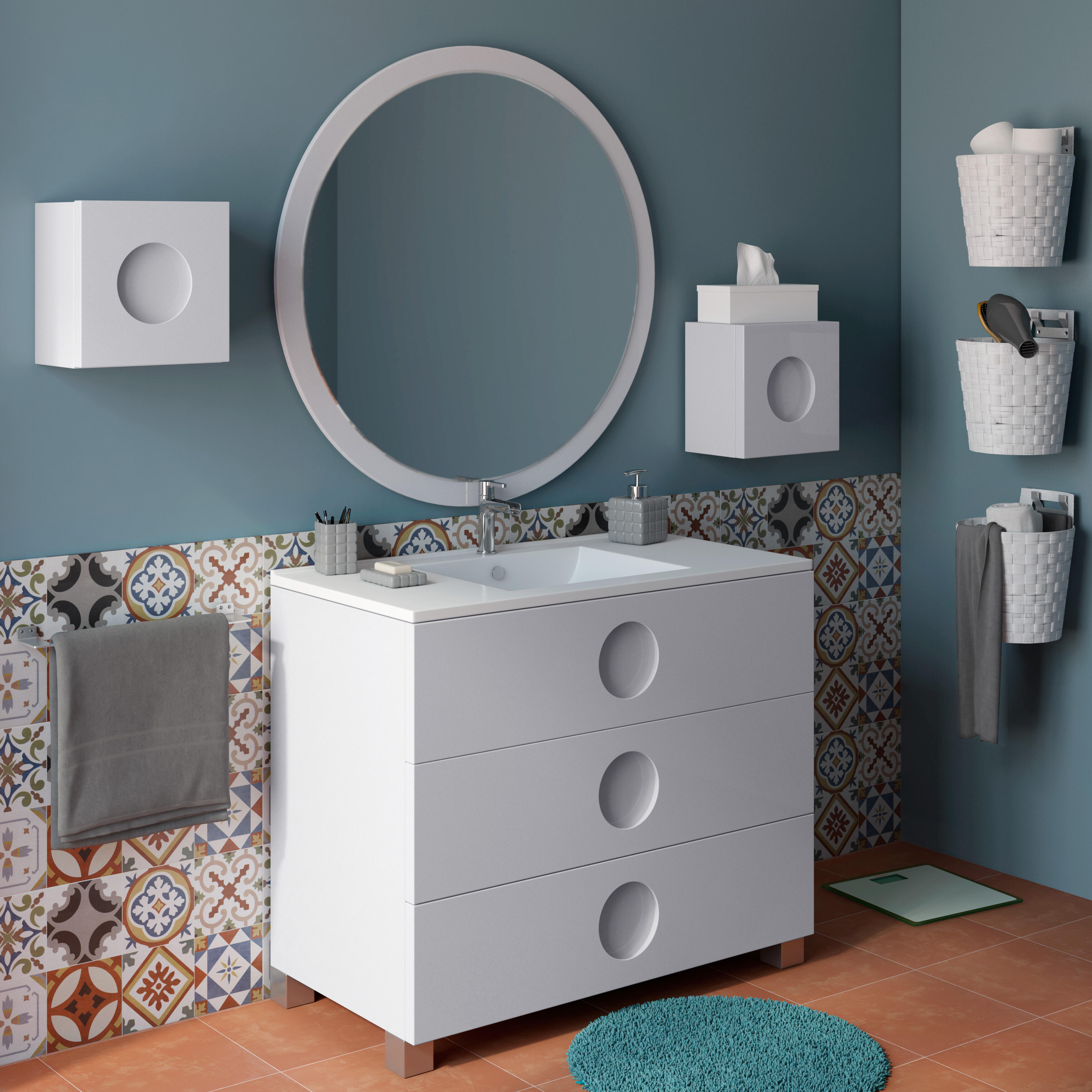 Mueble de baño con lavabo sphere plata brillante 100x45 cm