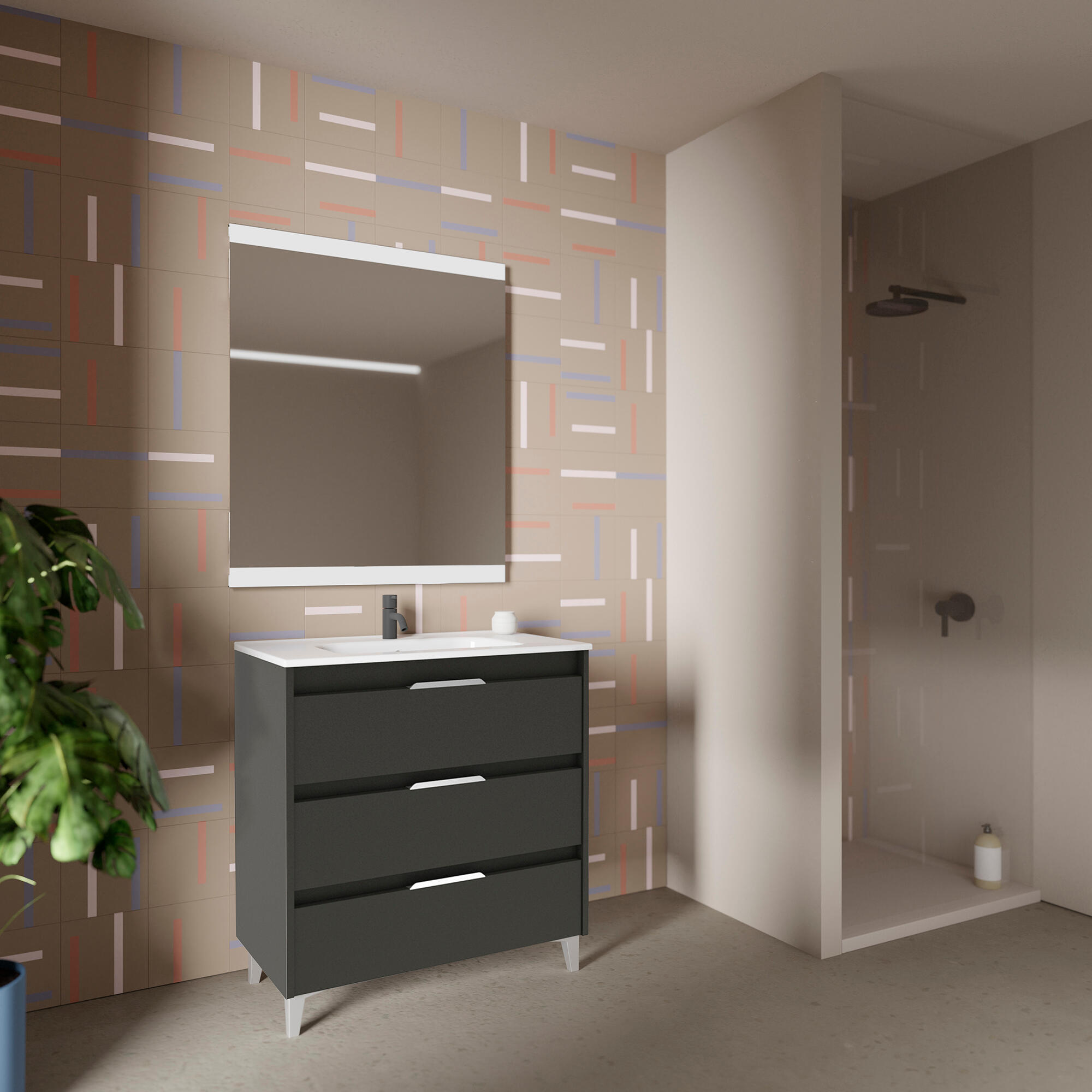 Mueble de baño con lavabo suki antracita 80x45 cm