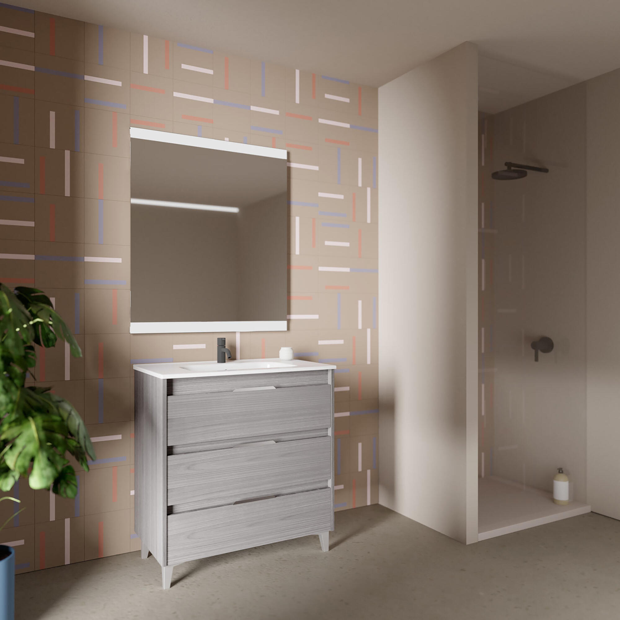 Mueble de baño con lavabo suki gris 100x45 cm