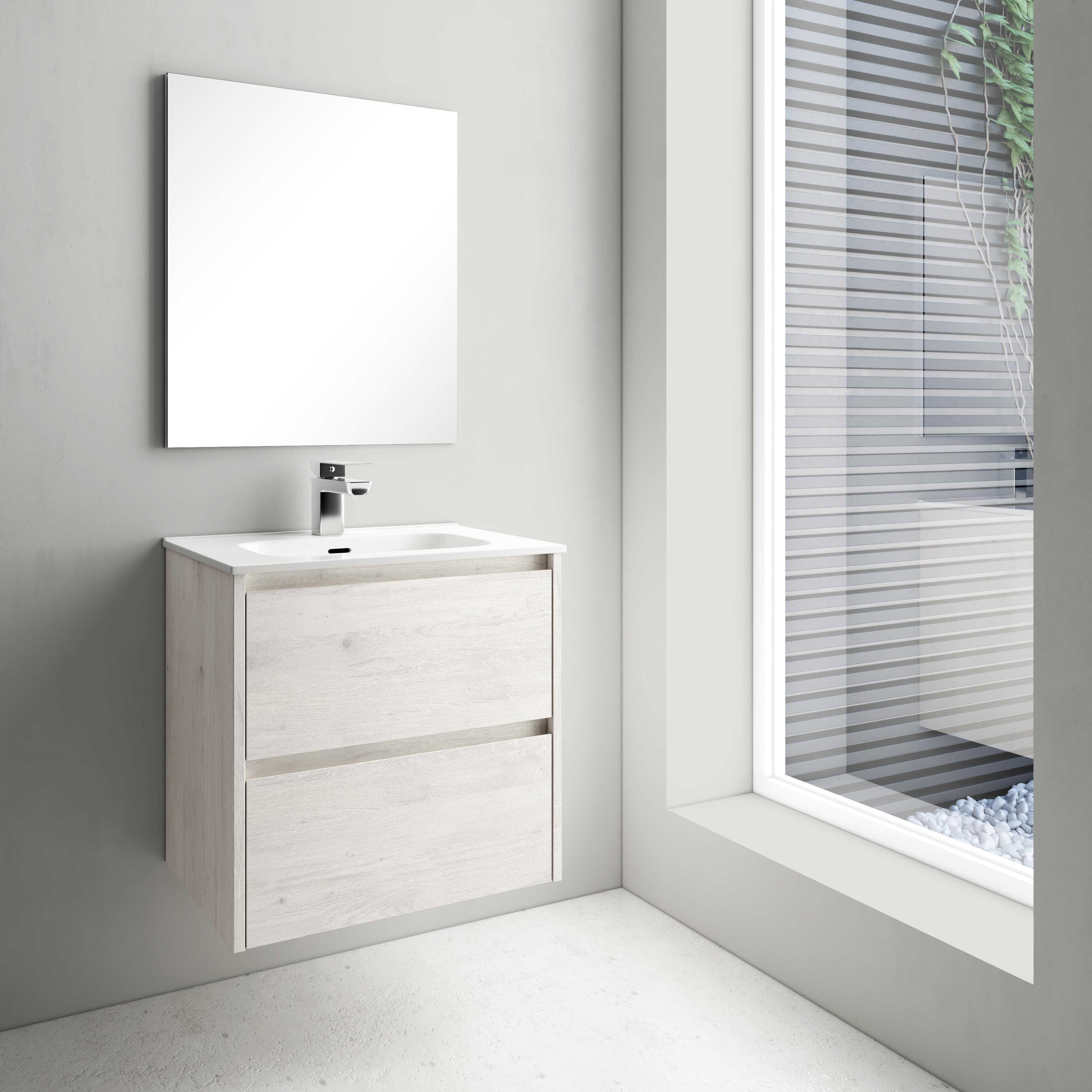 Mueble de baño con lavabo moon roble blanqueado 60x45 cm