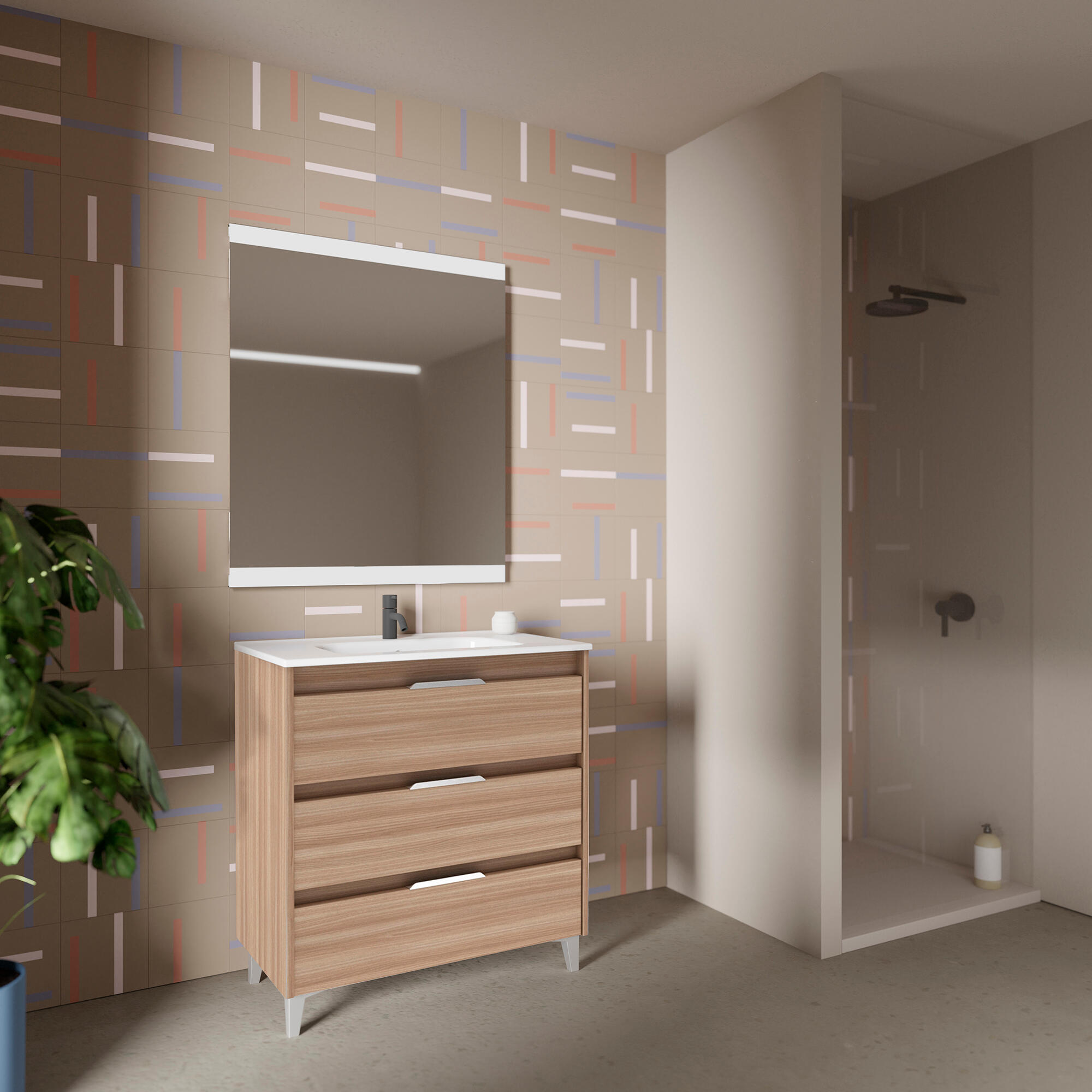 Mueble de baño con lavabo suki nogal 80x45 cm