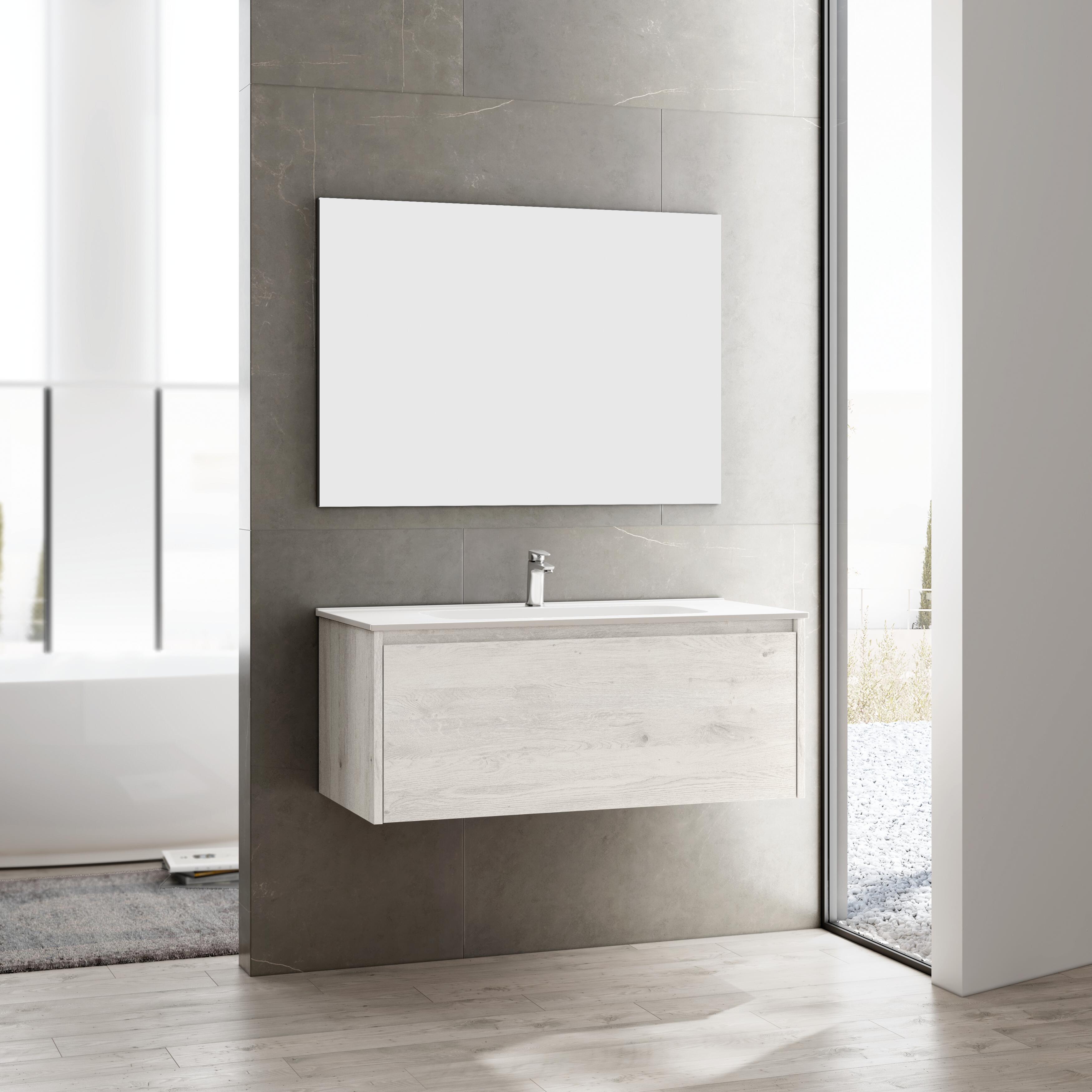 Mueble de baño con lavabo moon roble blanqueado 100x45 cm