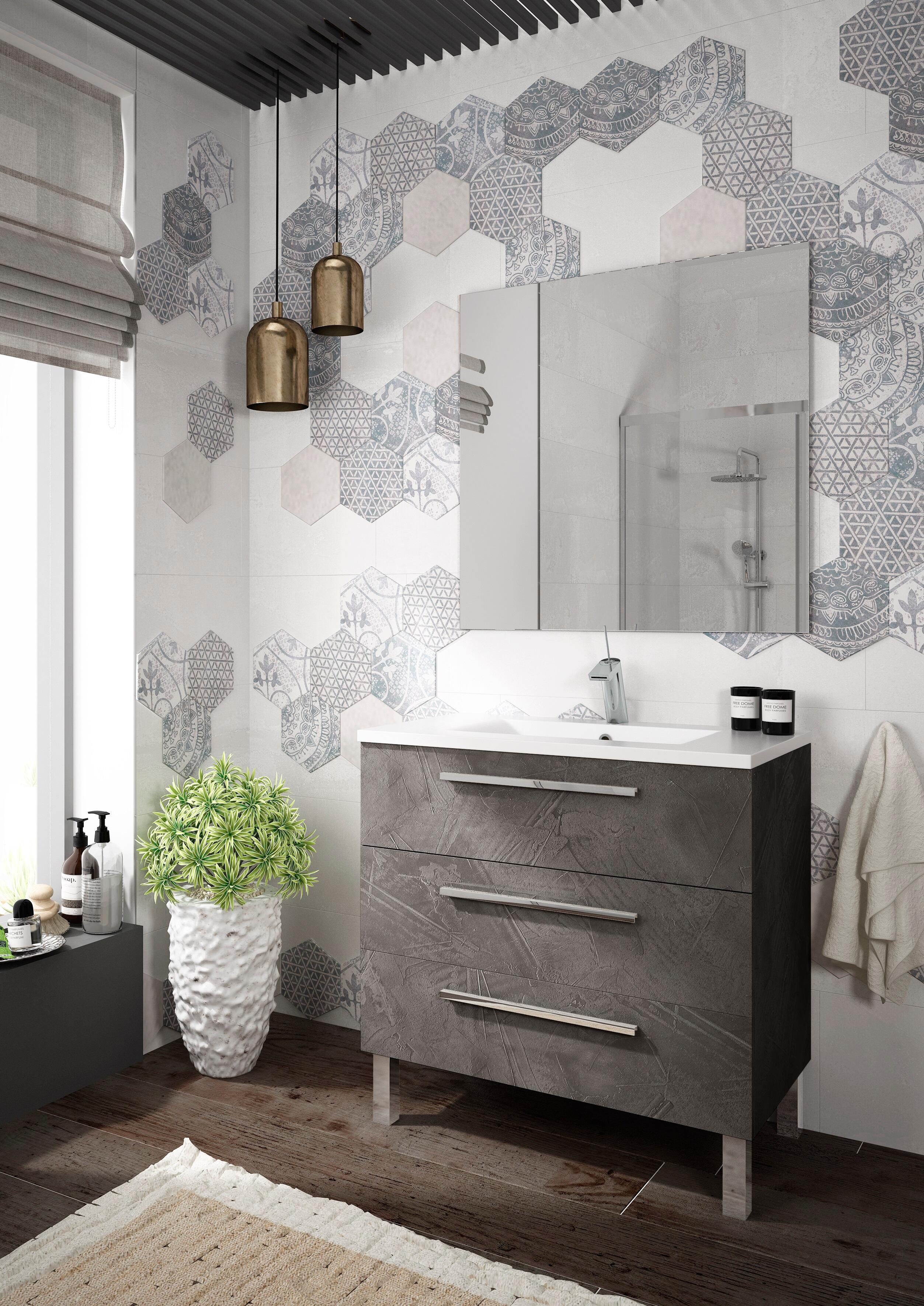 Mueble de baño con lavabo madrid gris oscuro mate 70x40 cm