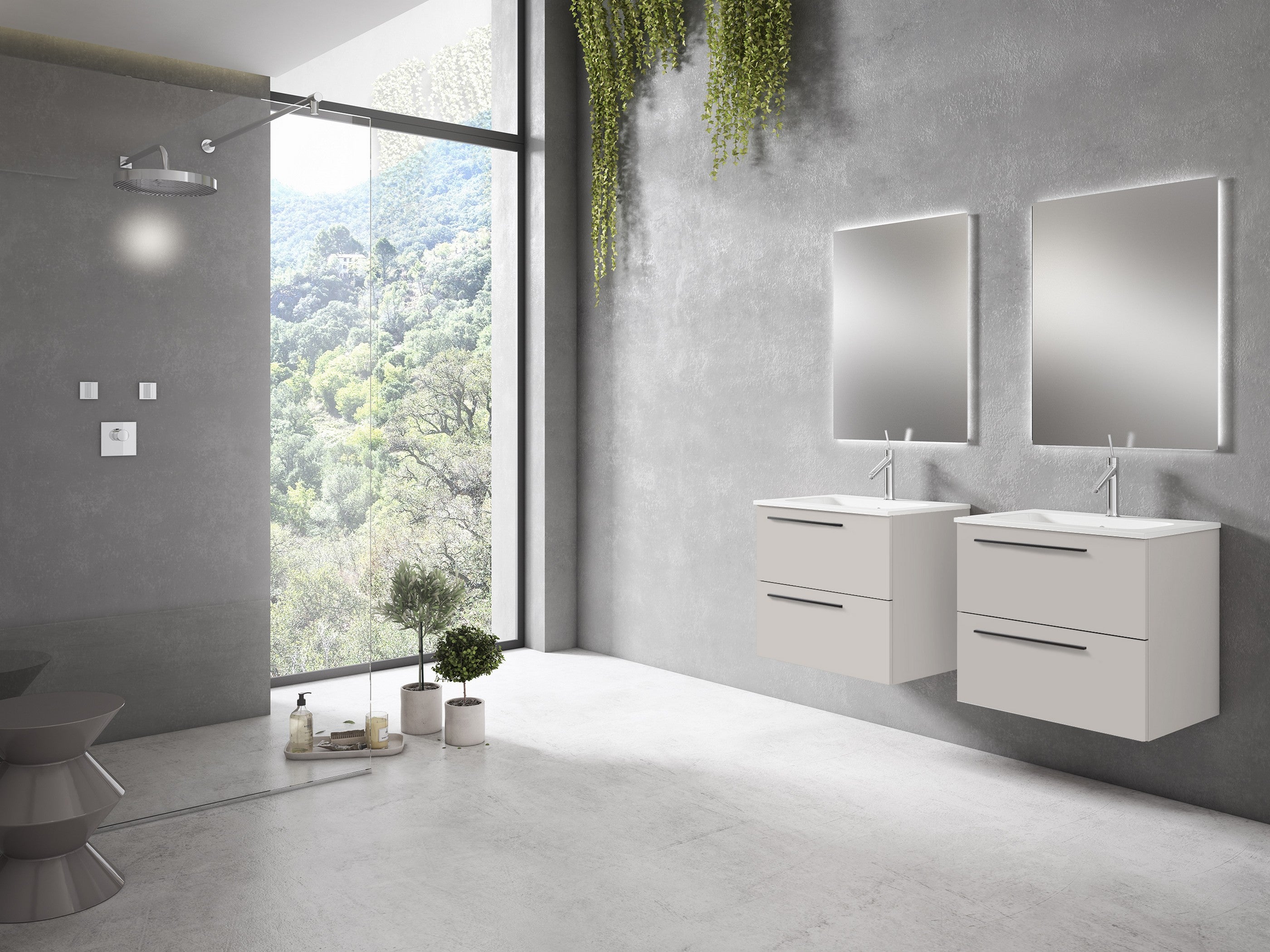 Mueble de baño con lavabo mia beige mate 60x45 cm