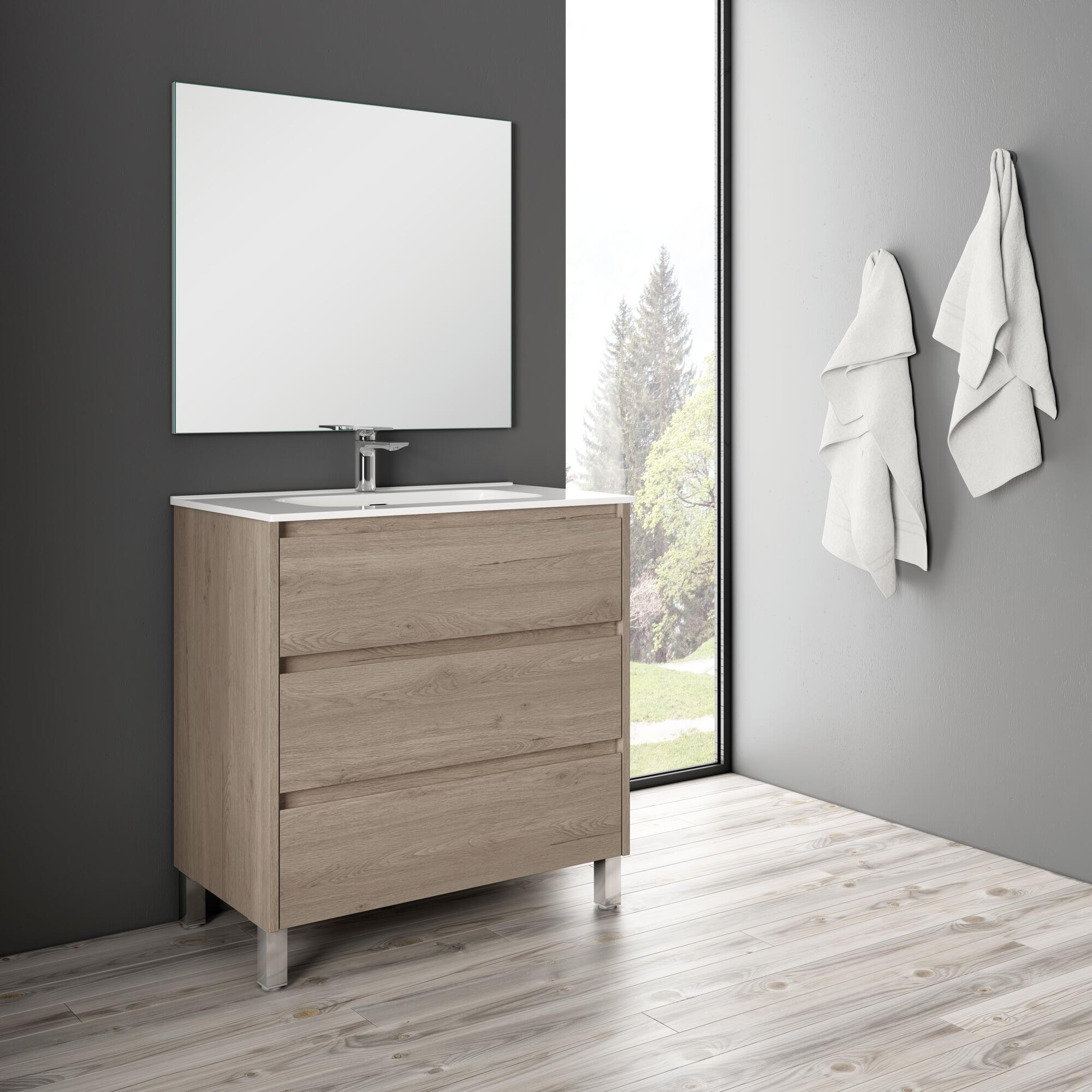 Mueble de baño con lavabo moon roble gris 80x45 cm