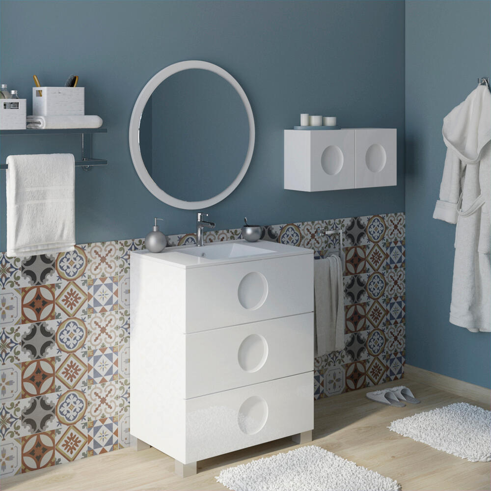 Mueble de baño con lavabo sphere blanco brillante 70x45 cm