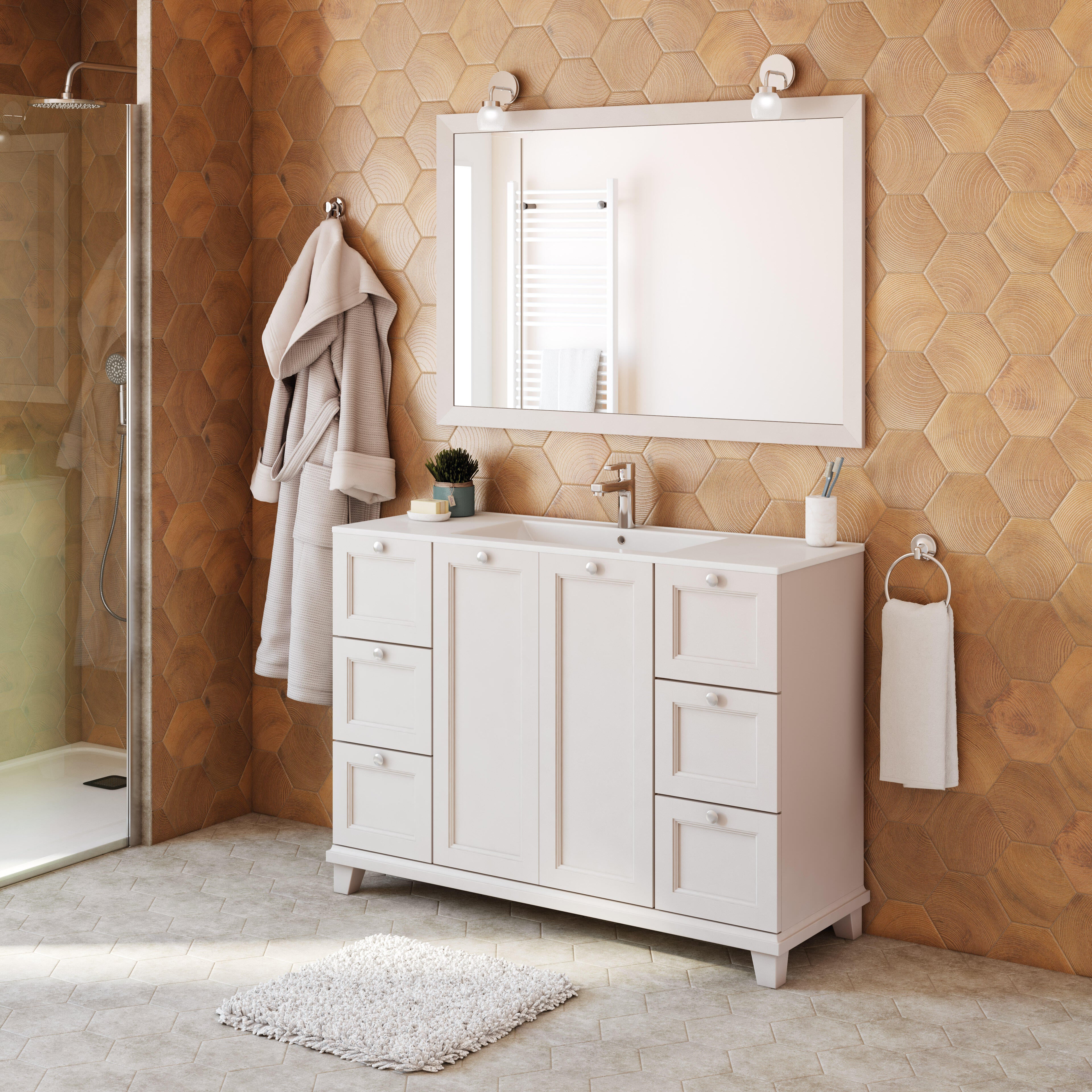 Mueble de baño con lavabo unike perla mate 120x45 cm