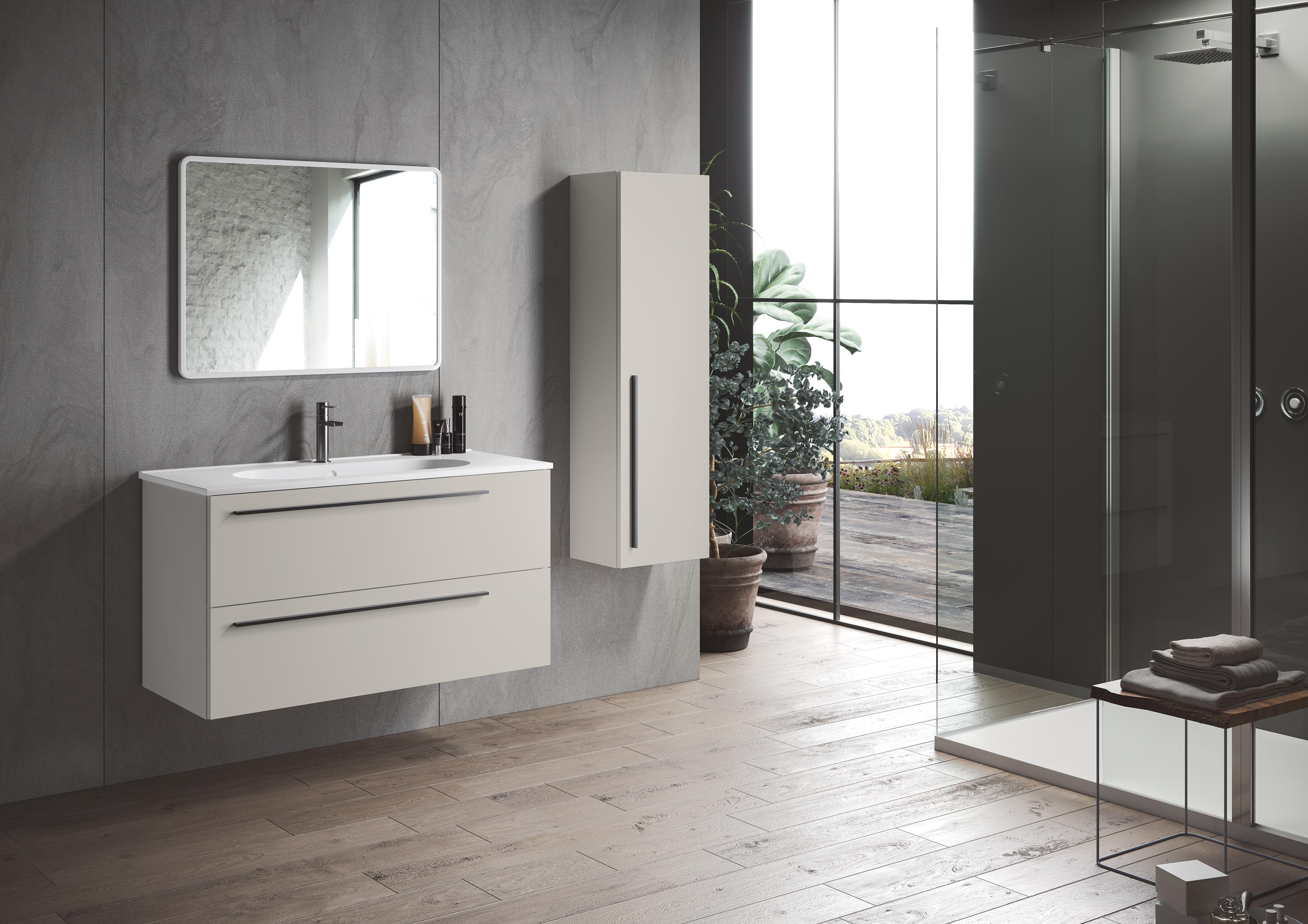 Mueble de baño con lavabo mia beige mate 100x45 cm