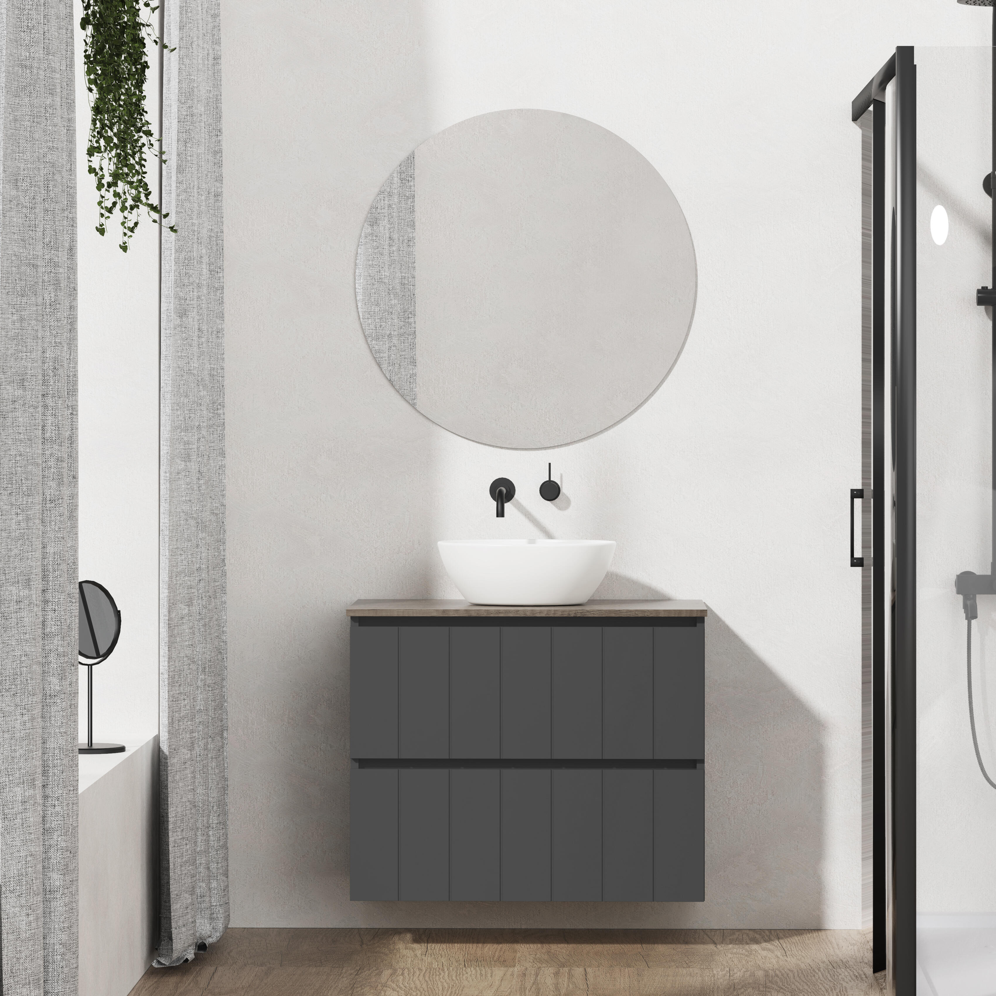 Mueble de baño con lavabo terra gris oscuro mate 80x45 cm