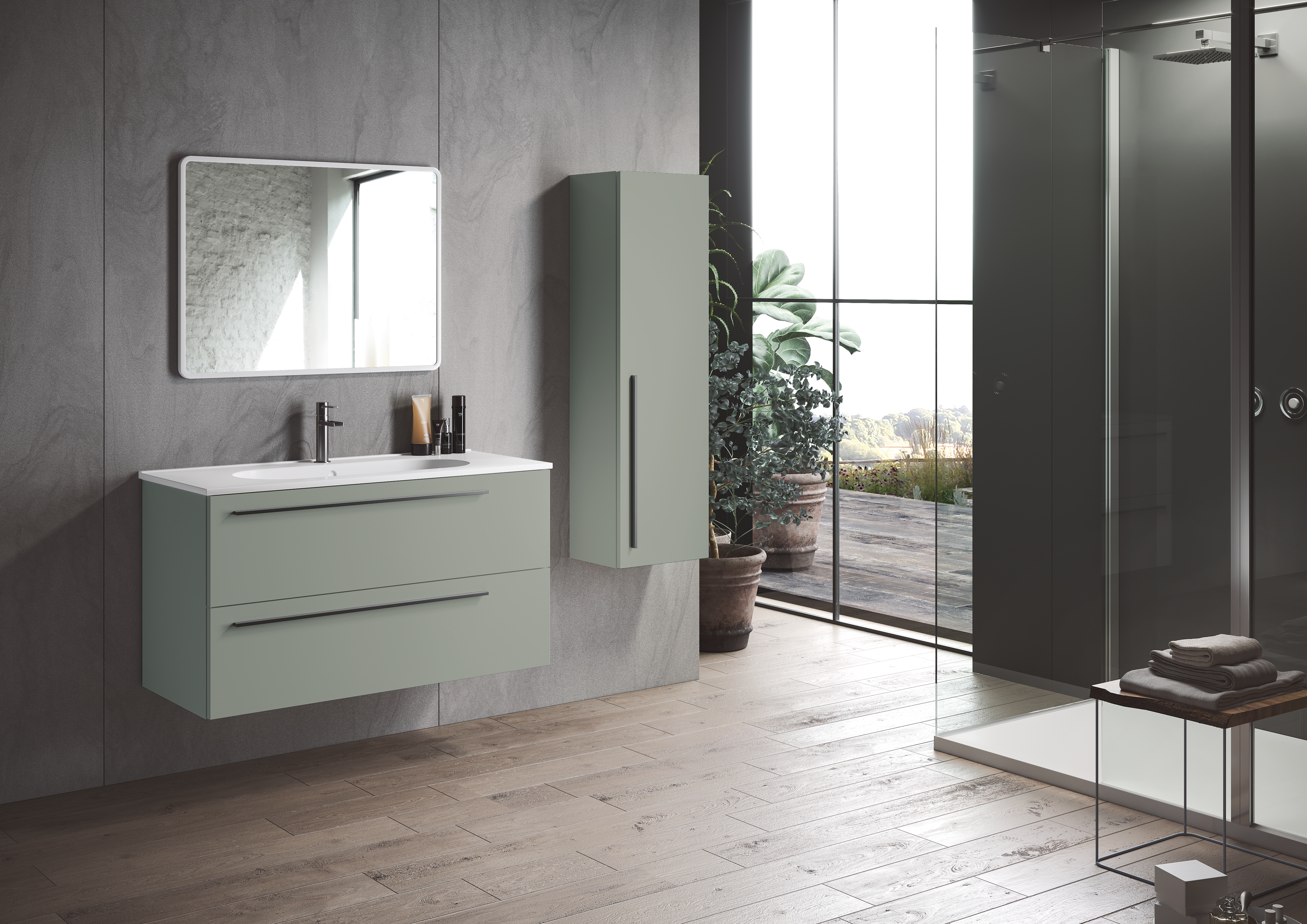 Mueble de baño con lavabo mia verde mate 100x45 cm