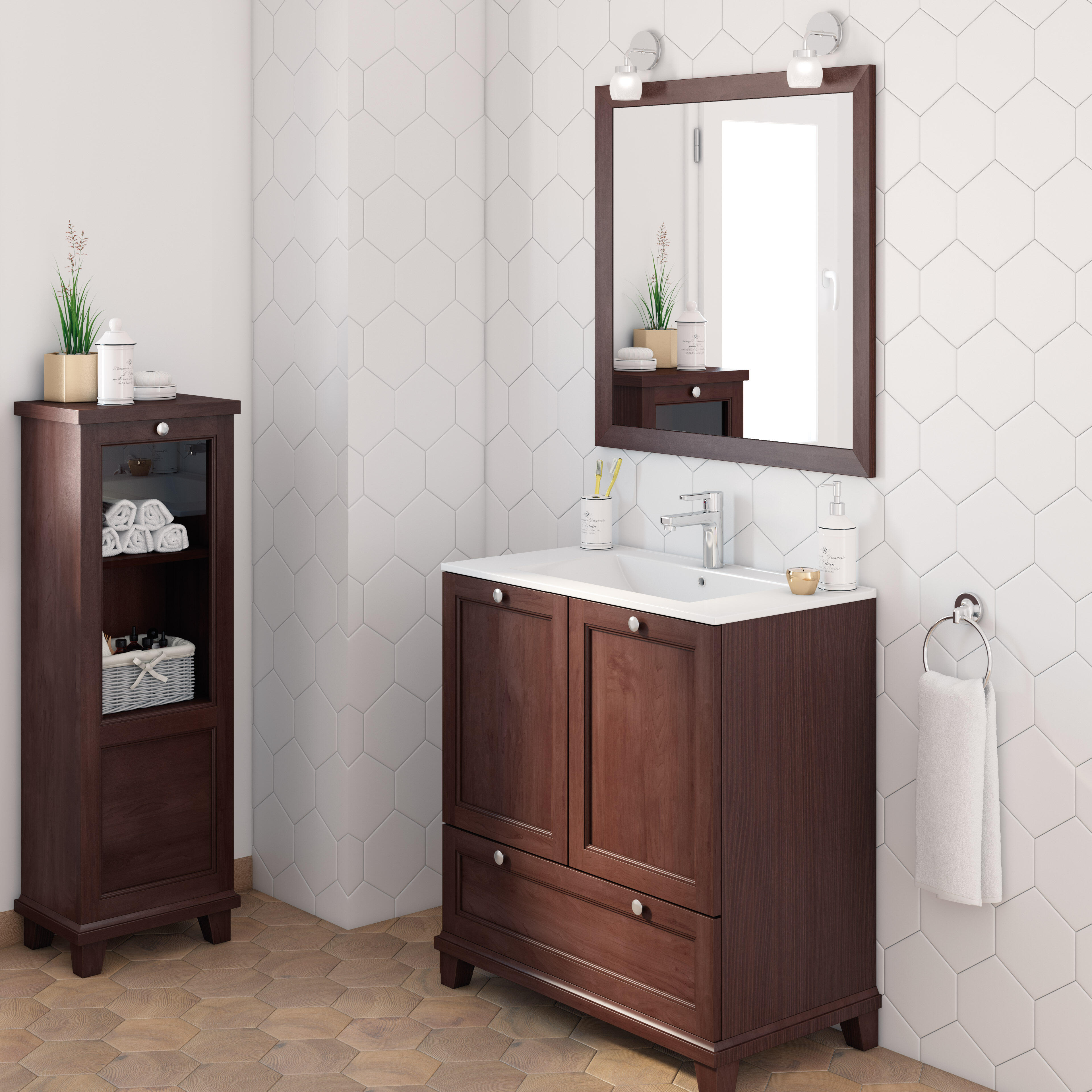 Mueble de baño con lavabo unike nogal 80x45 cm