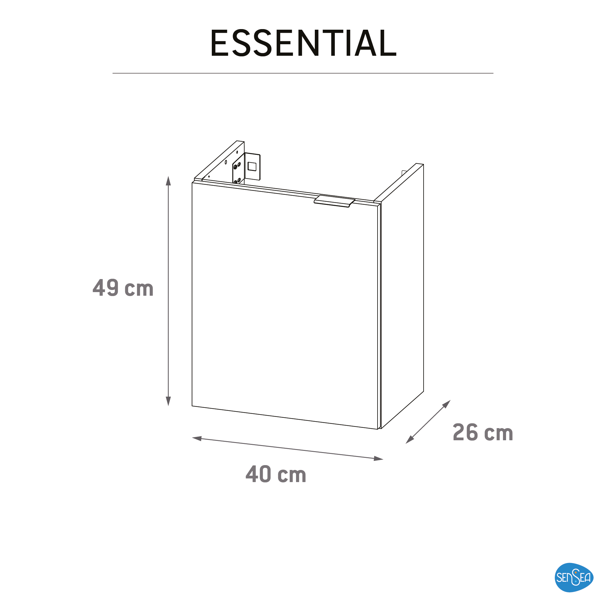Móvel de casa de banho suspenso 1 porta 40x26x49 cm branco brilhante Sensea Essential - 8