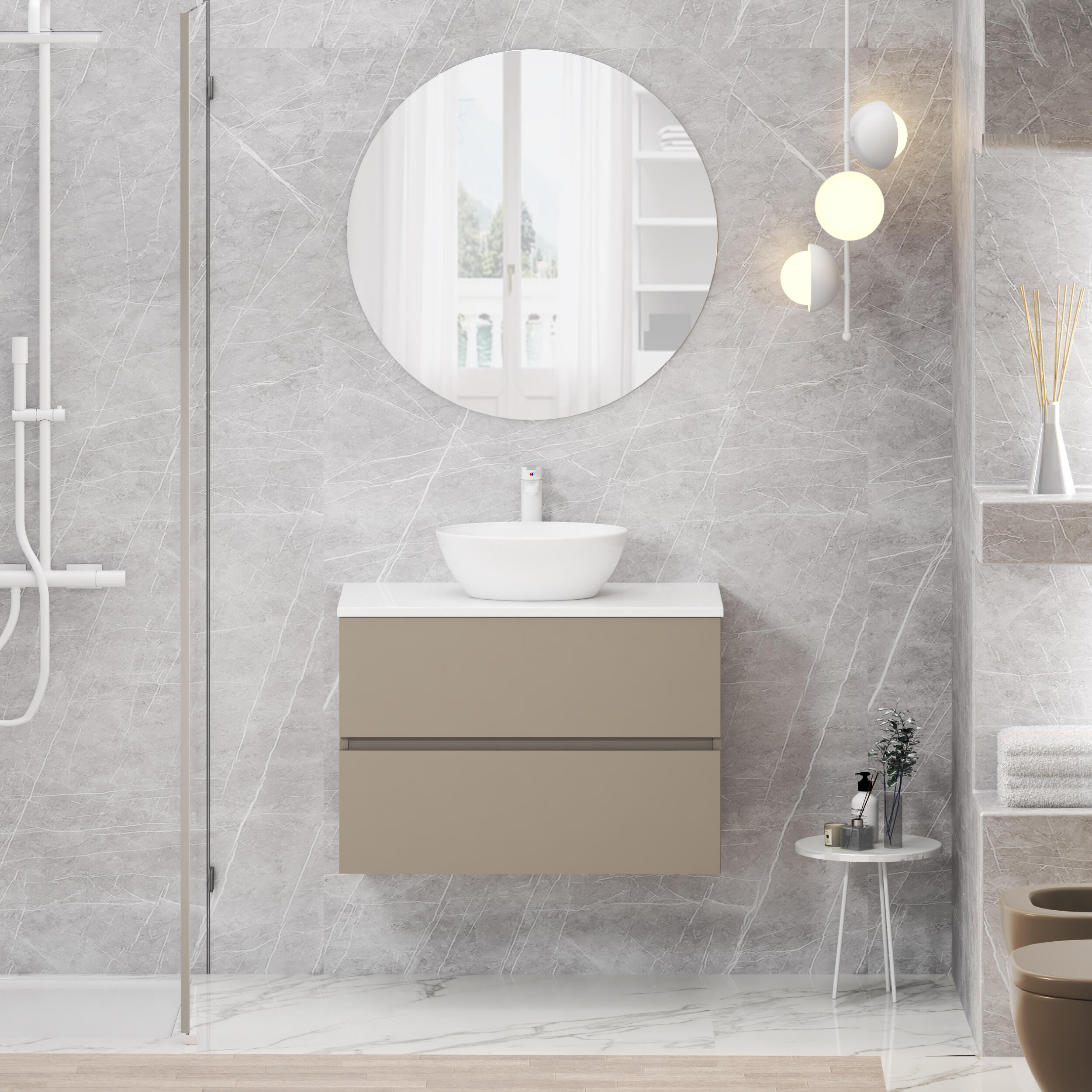 Mueble de baño con lavabo y espejo bari topo mate 80x46 cm