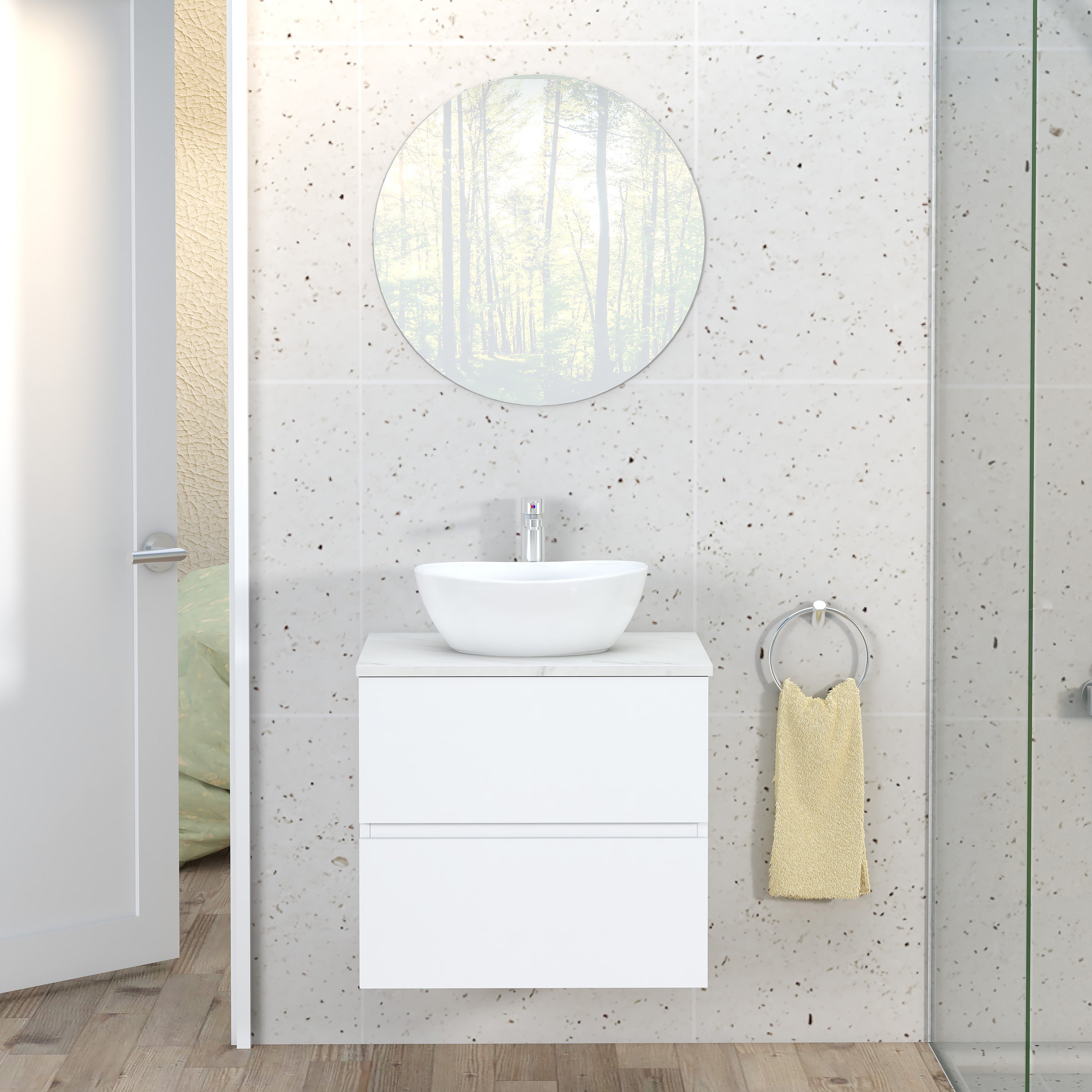Mueble de baño con lavabo y espejo bari stone blanco mate 60x46 cm
