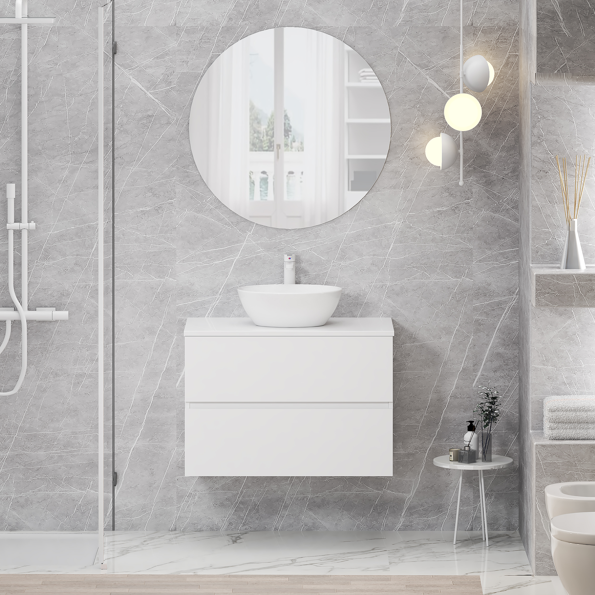 Mueble de baño con lavabo y espejo bari blanco mate 80x46 cm