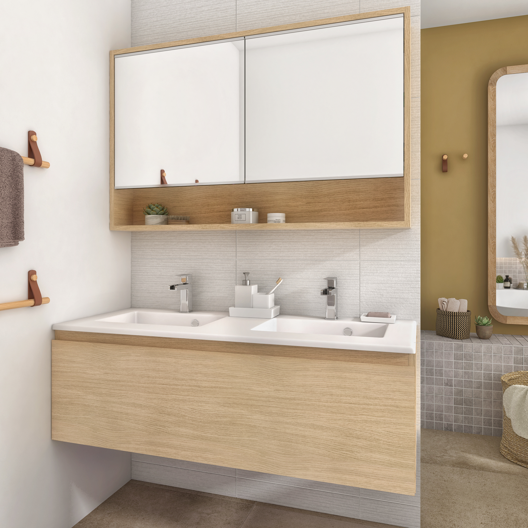 Mobile da bagno sospeso sotto lavabo L 120 x H 41 x P 48 cm rovere opaco, 1 cassetto SENSEA Base - 3