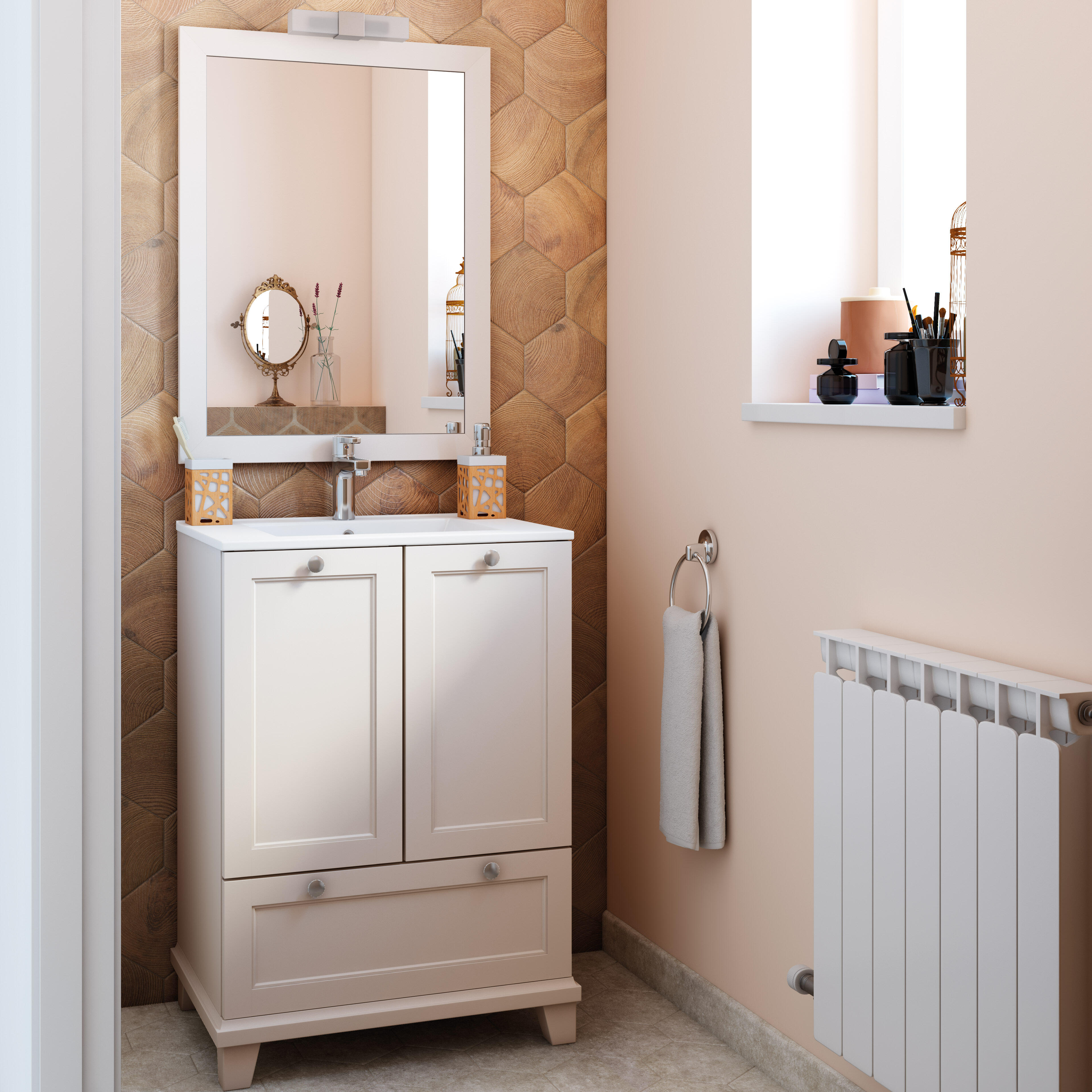 Mueble de baño con lavabo unike perla mate 60x45 cm