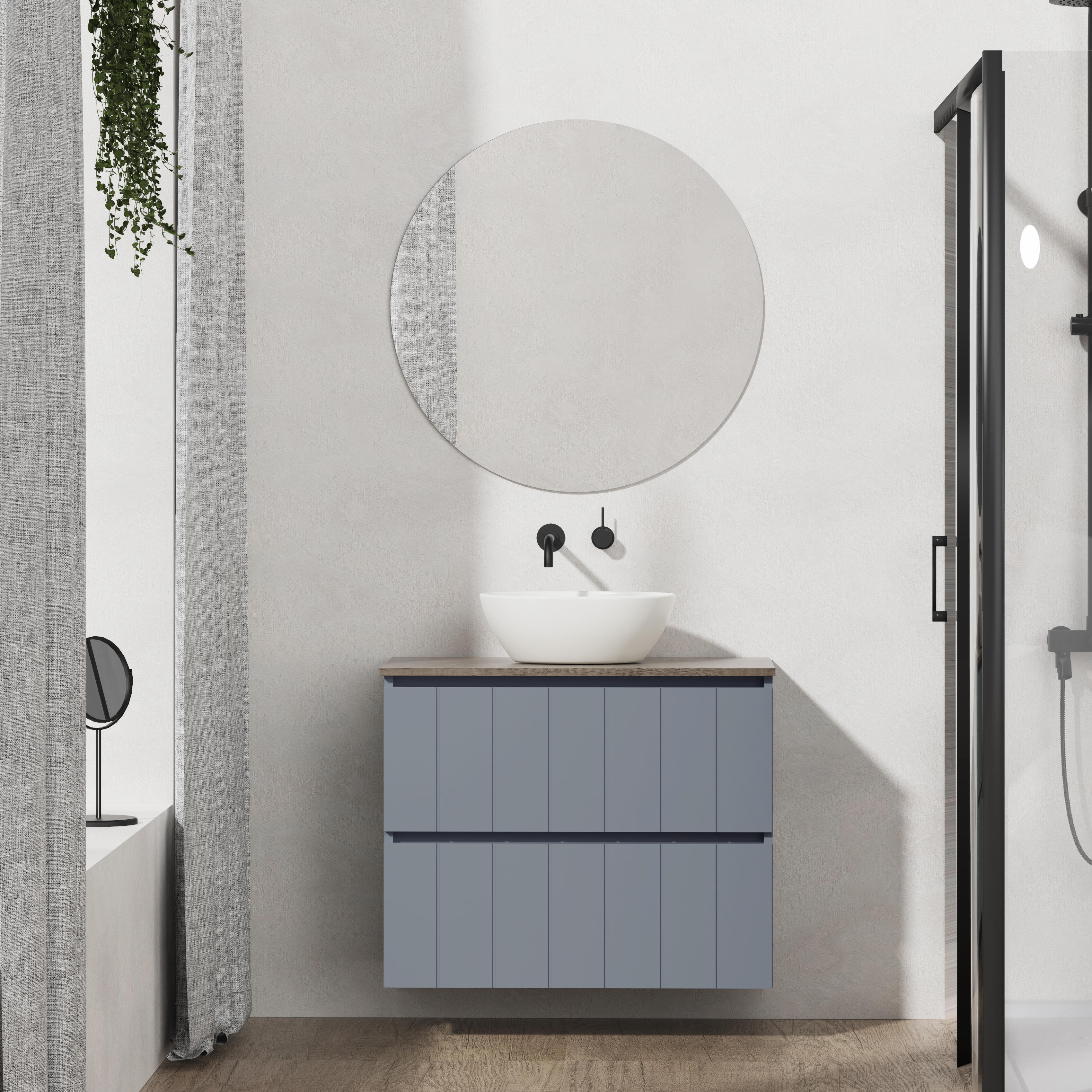 Mueble de baño con lavabo terra azul mate 80x45 cm
