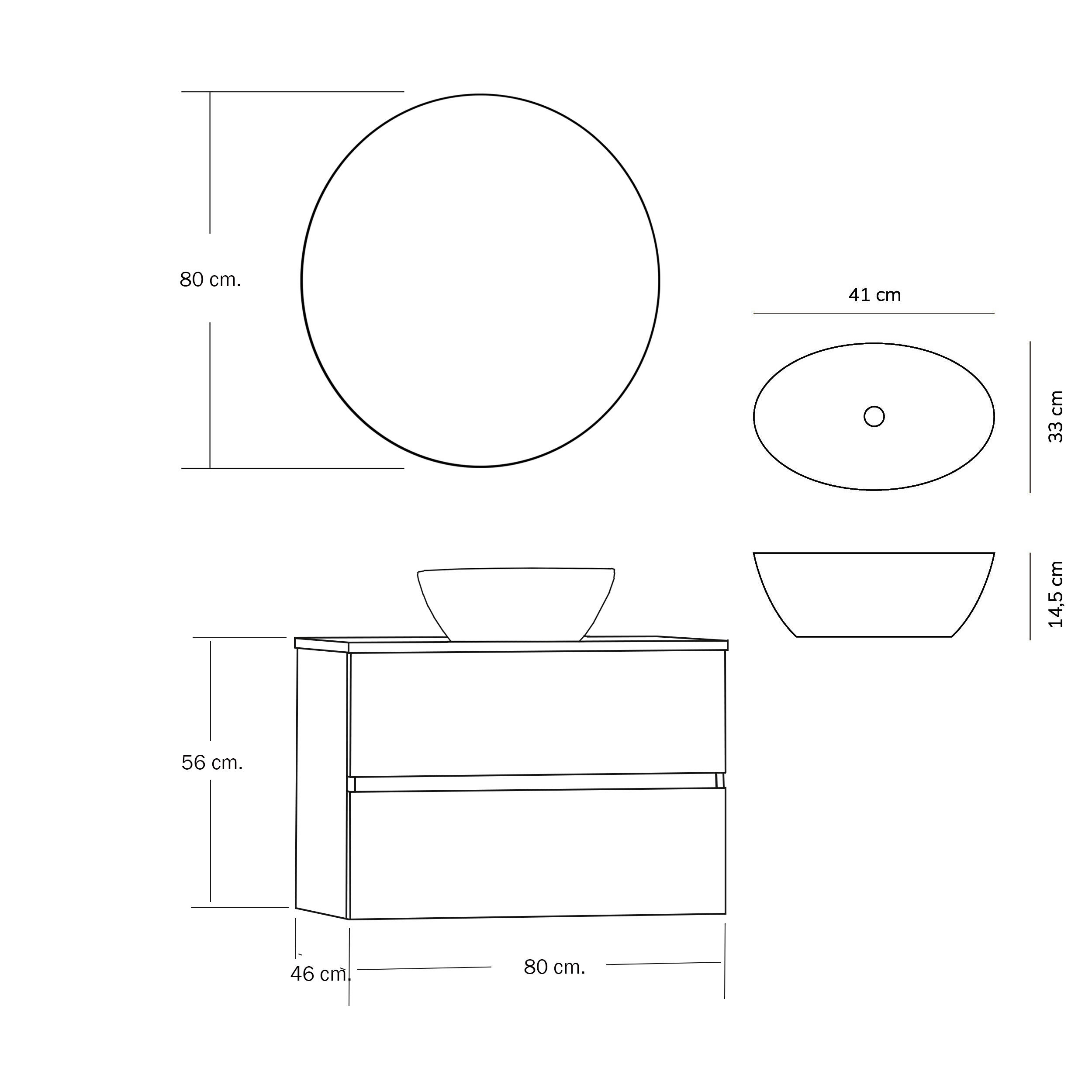 Mueble de baño con lavabo y espejo bari rosa mate 80x46 cm