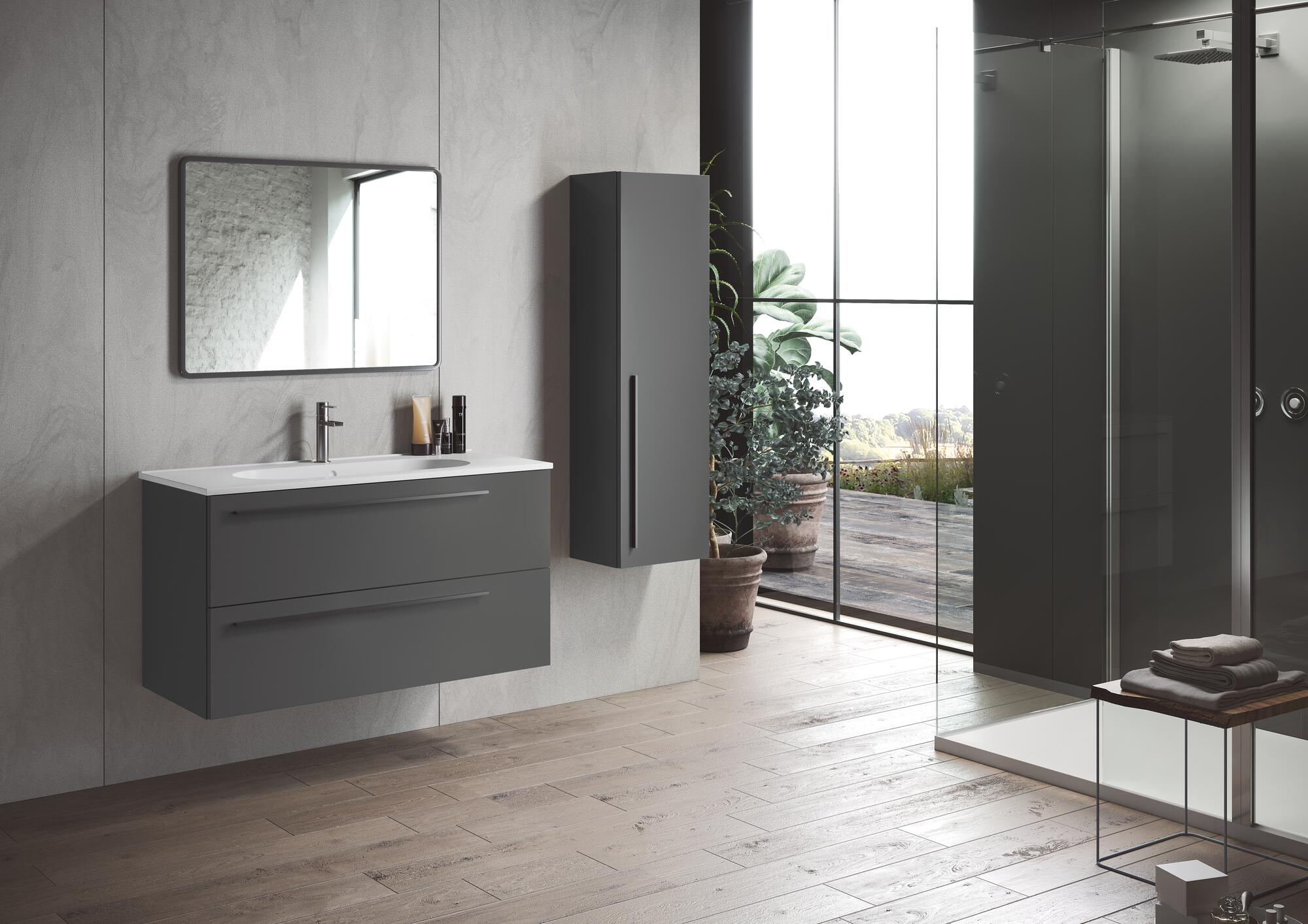 Mueble de baño con lavabo mia antracita mate 100x45 cm