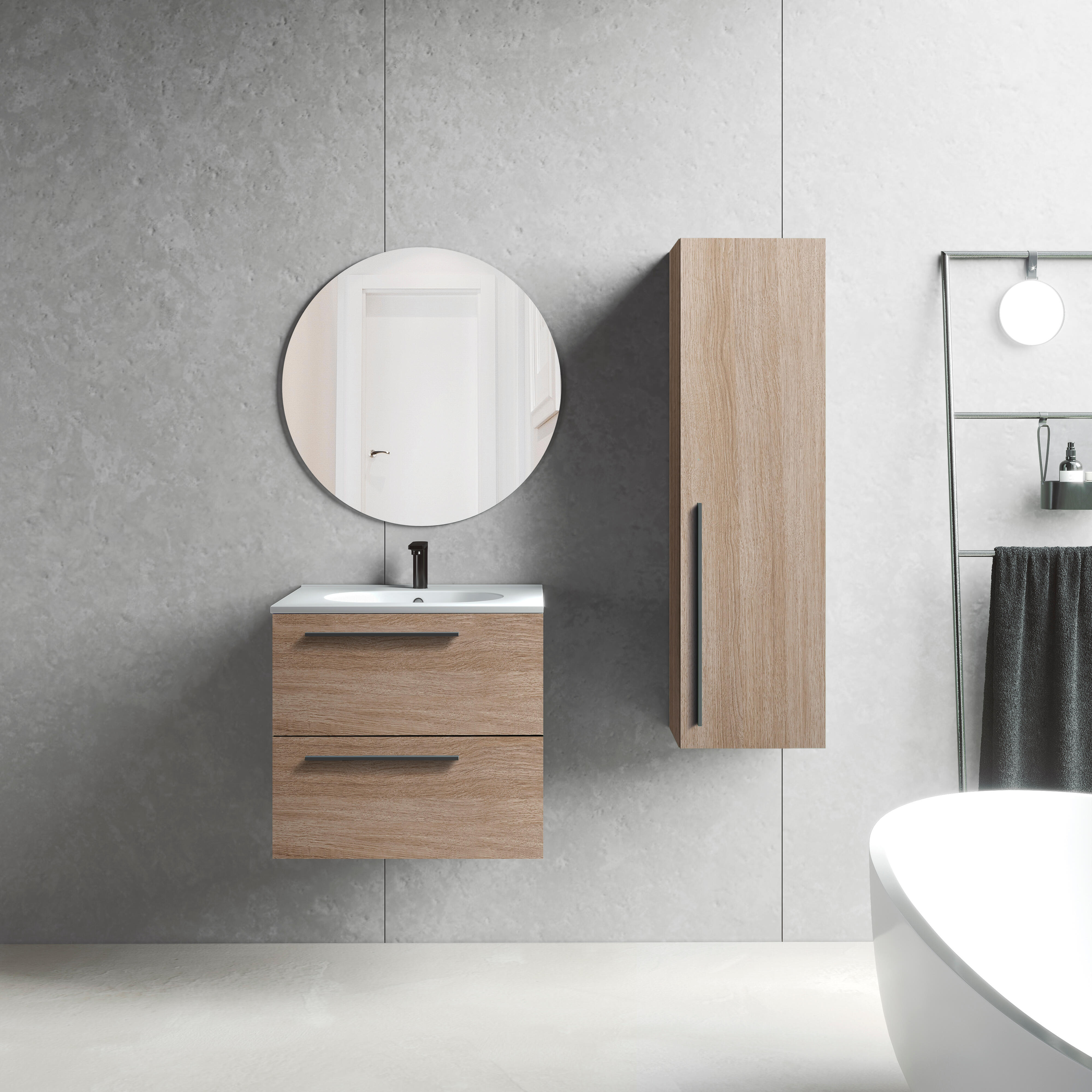 Mueble de baño con lavabo mia roble 60x45 cm