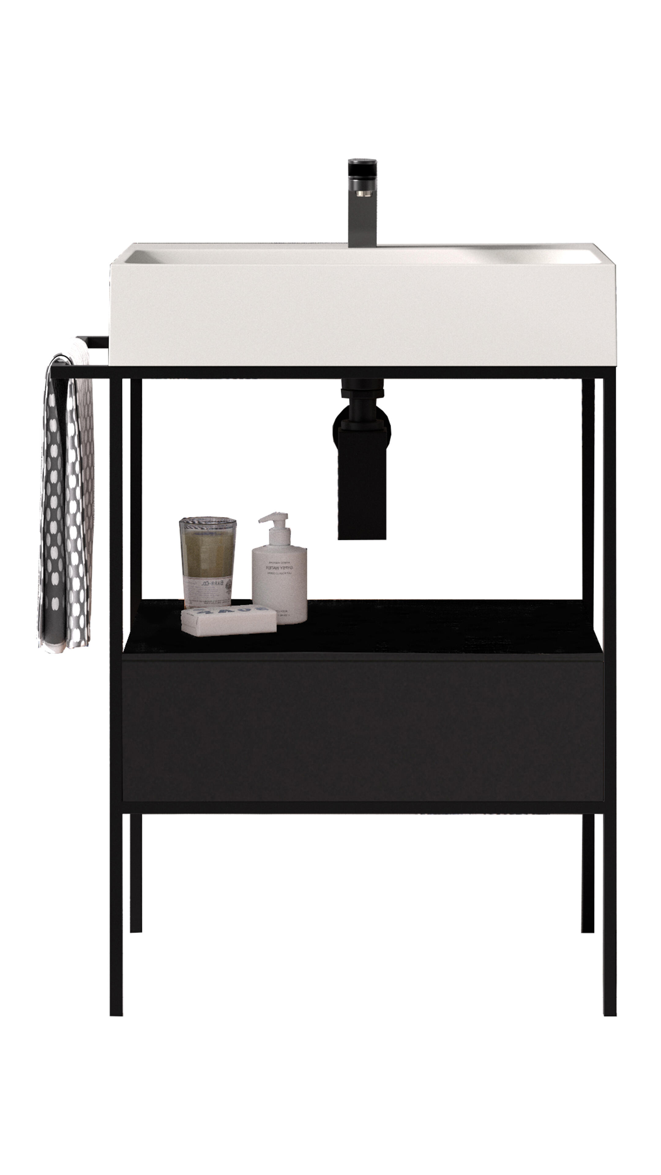 Mobile da bagno a terra sotto lavabo L 90 x H 77 x P 45 cm nero laccato opaco, 1 cassetto MADERO OUTLINE - 2