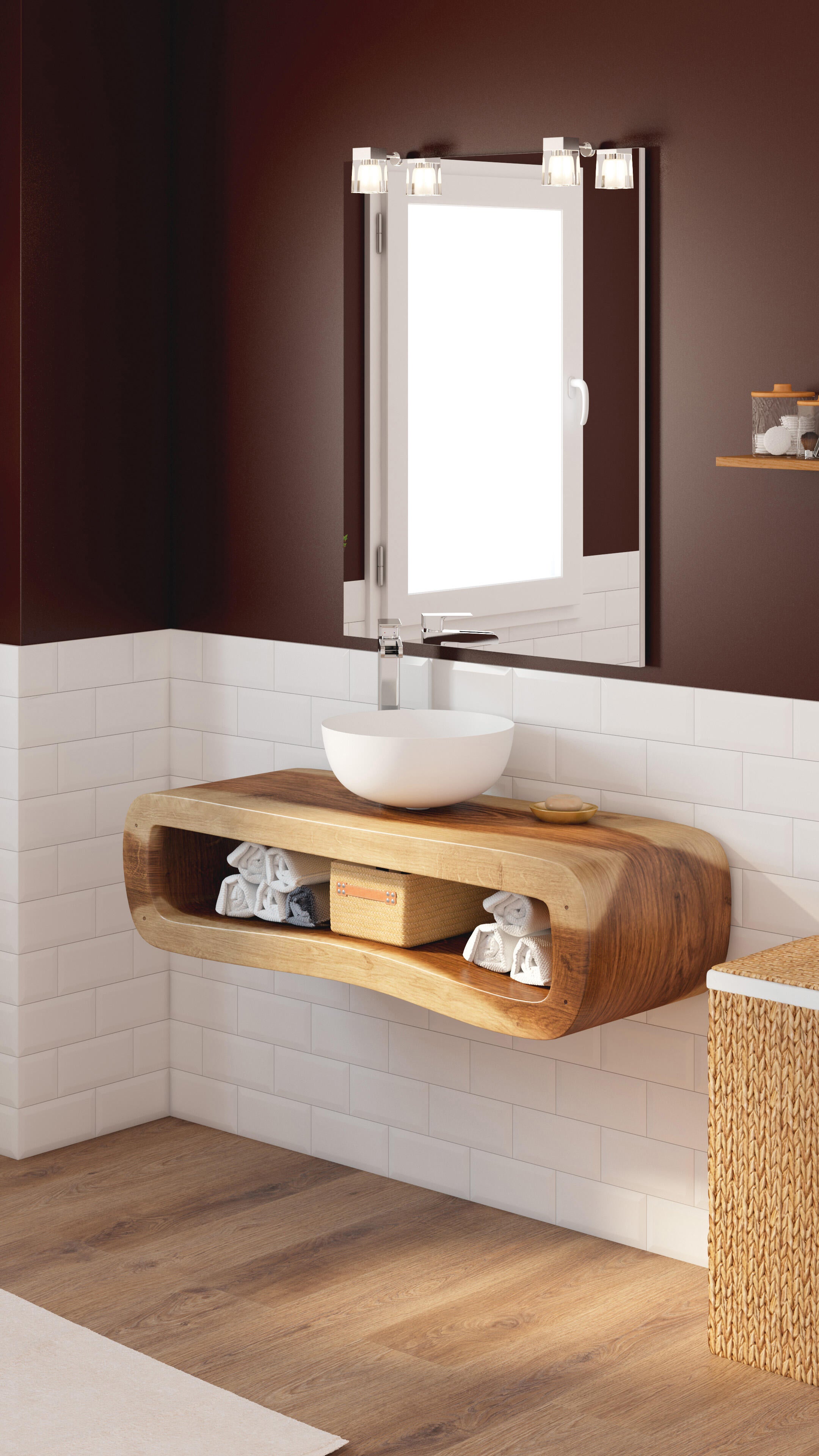 Móvel de casa de banho de 110x30x40cm Castanho - 2