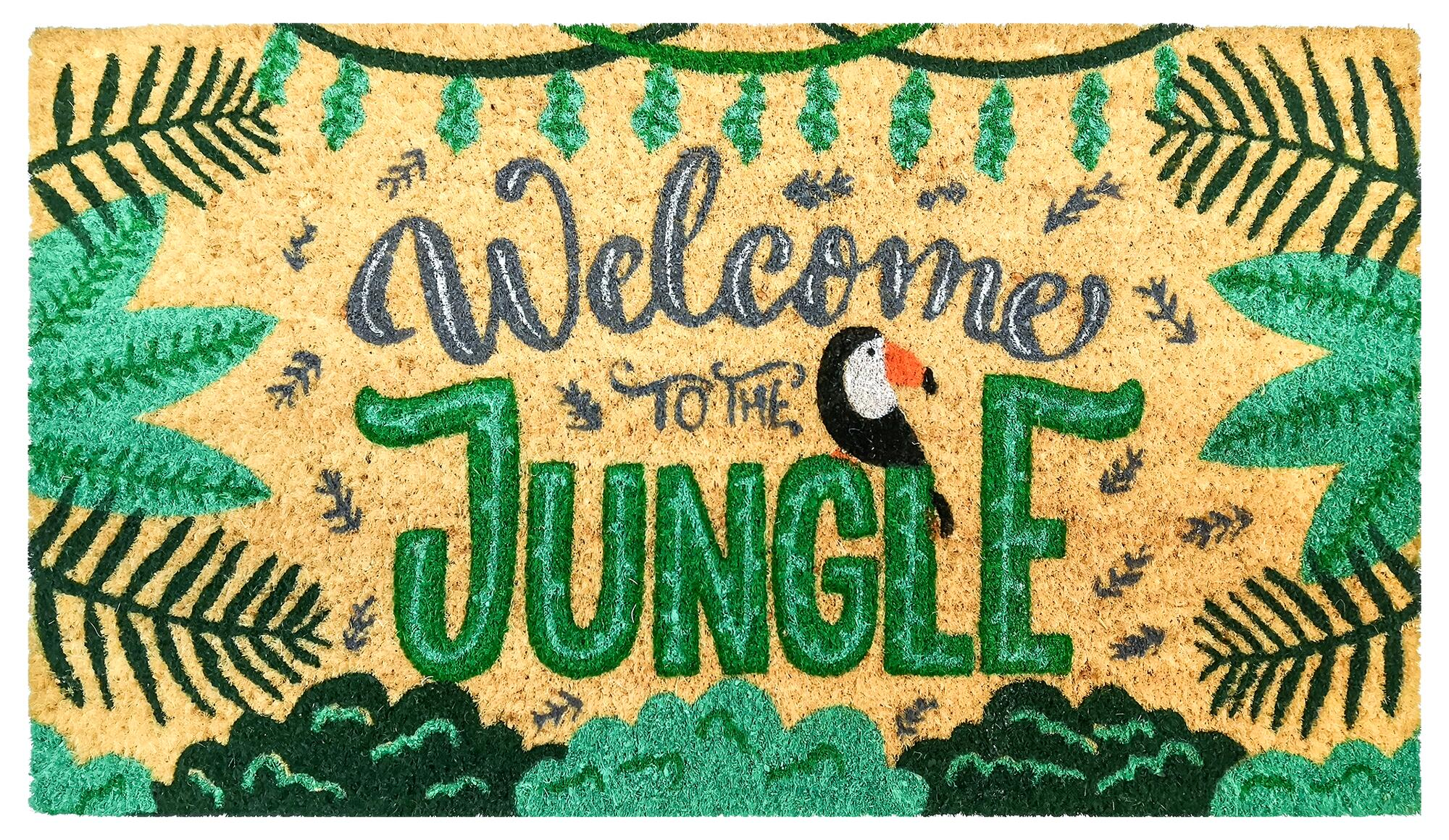 Felpudo coco jungle beige, verde 40 x70 cm