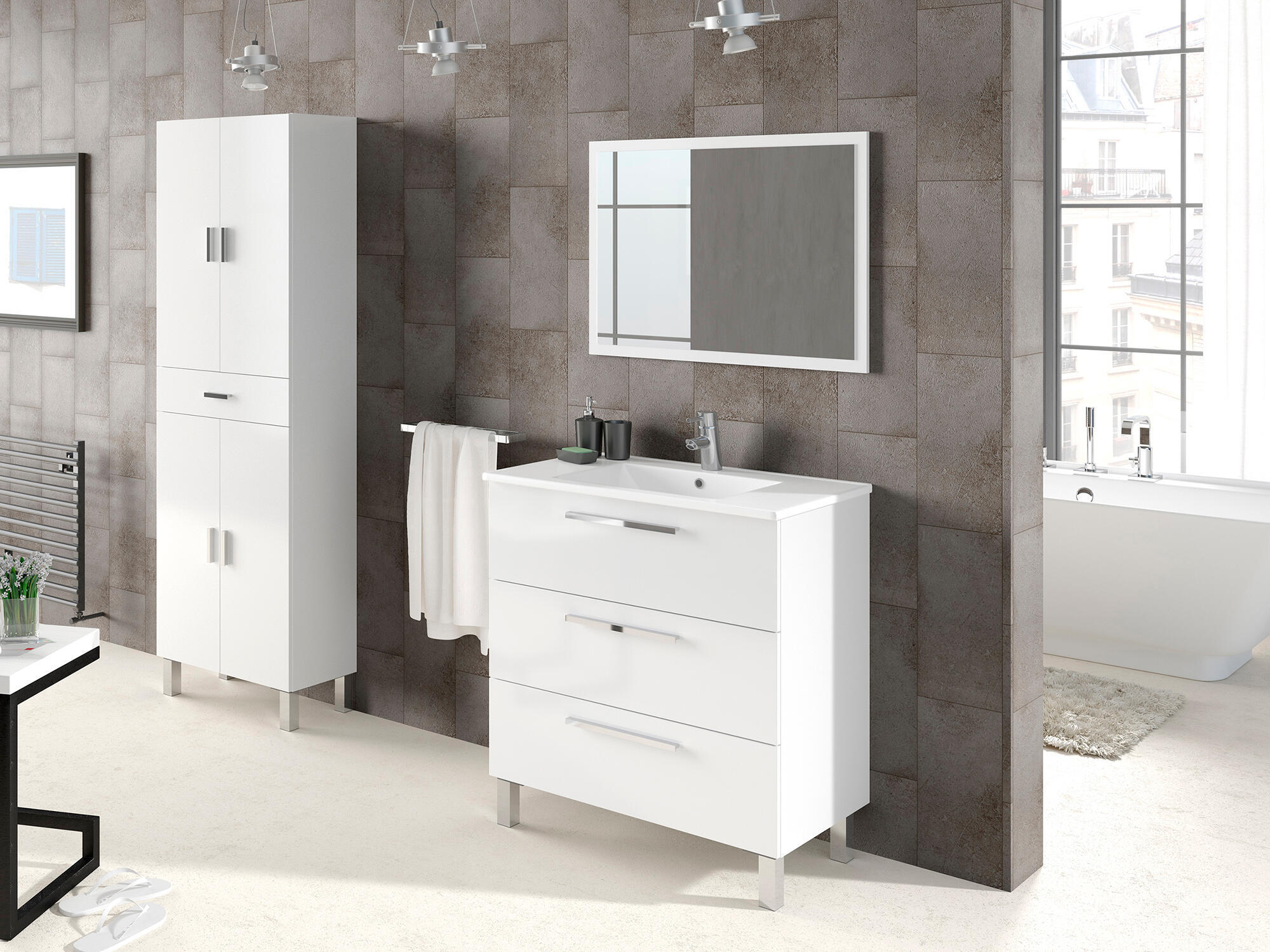 Mueble de baño con lavabo y espejo athena blanco brillante 80x45 cm