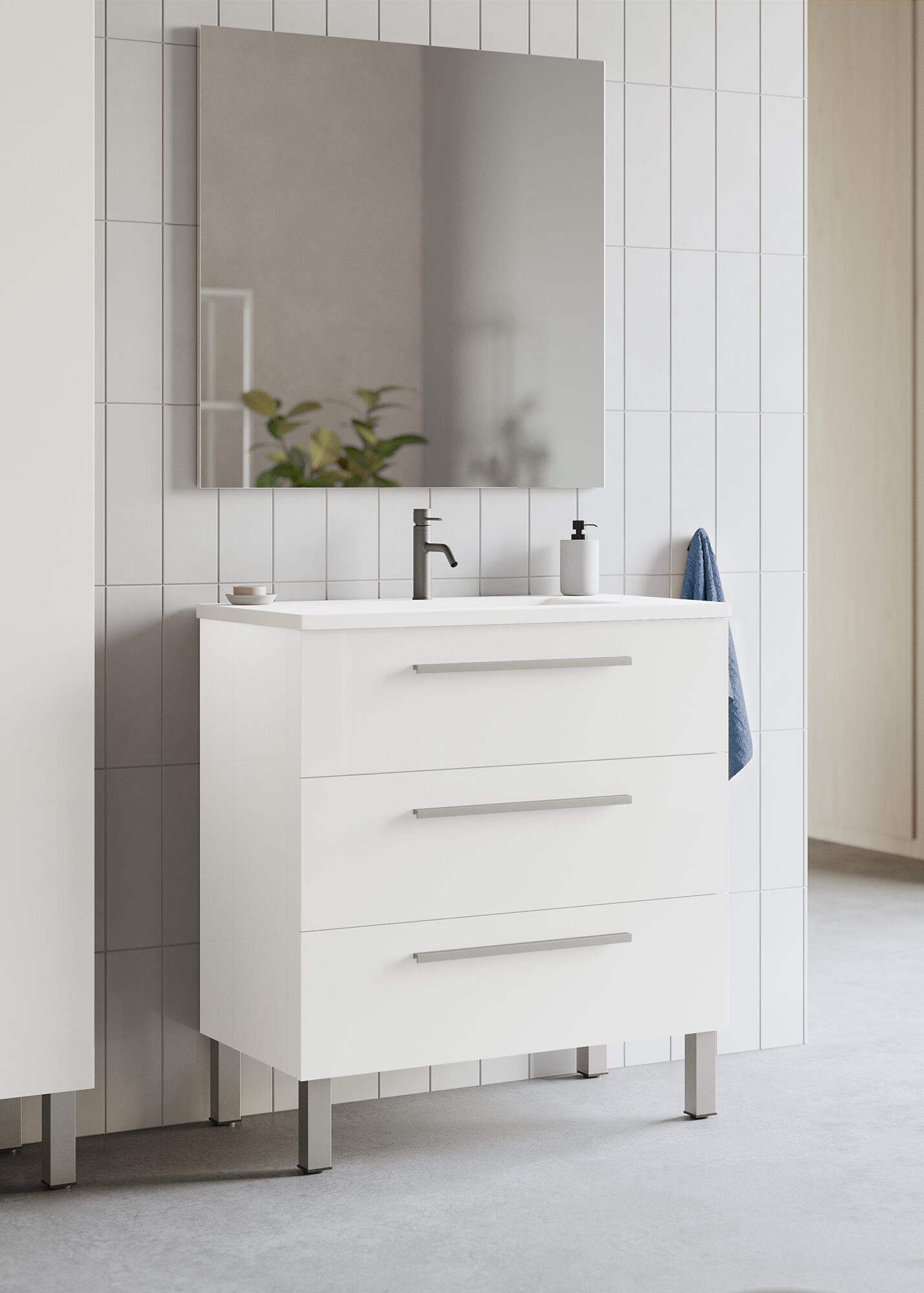 Mueble de baño con lavabo madrid blanco brillo 70x40 cm